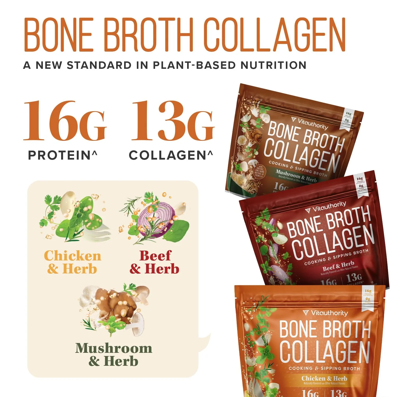 Vitauthority Bone Broth Collagen Delicious Chicken Noodle Flavored - Packed with 16g of Protein & Types I, II, III - Nourishes Skin, Hair, Nails, Joints, & Gut - Beef BoneBroth - Image 7