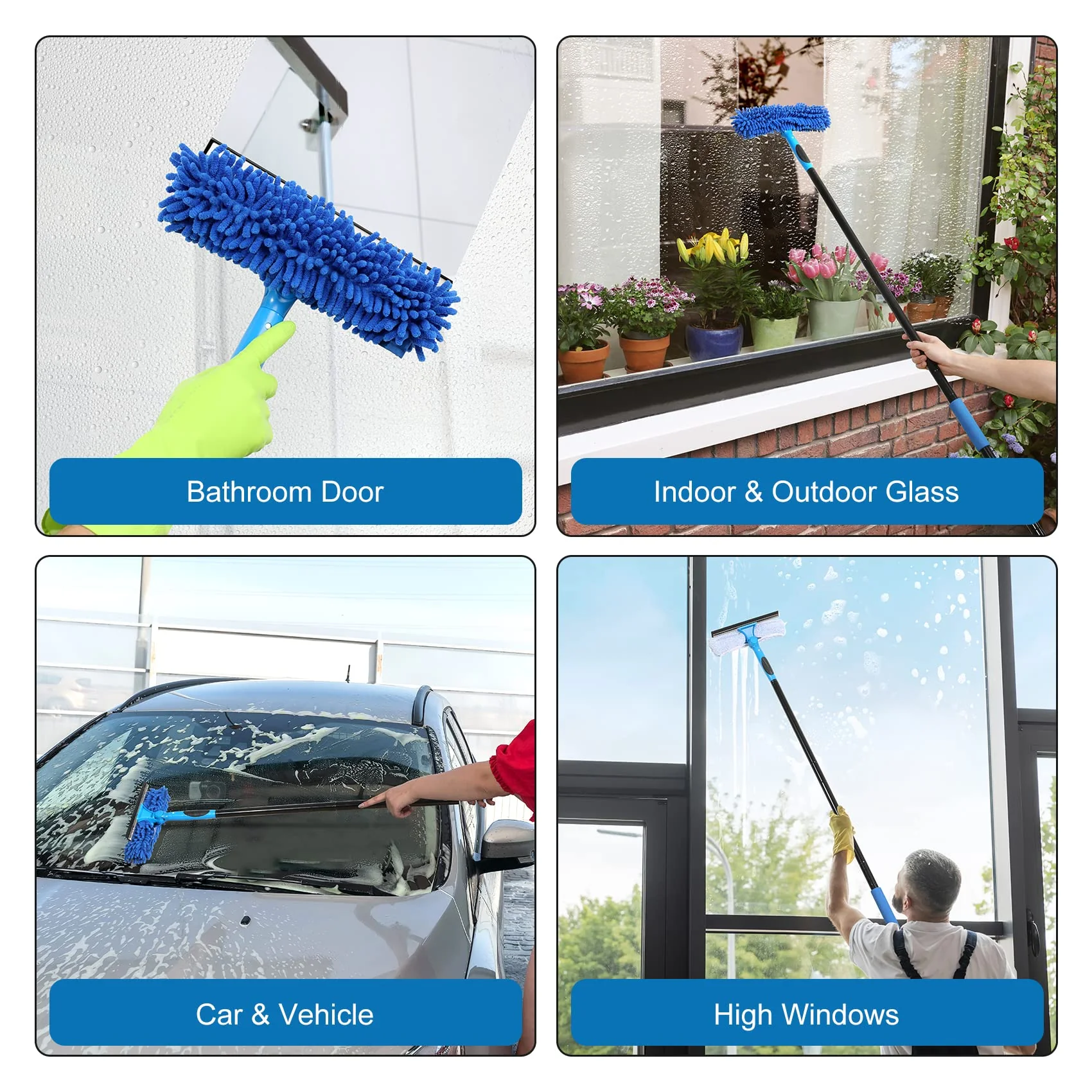 VITEVER Professional 69'' Window Squeegee Cleaner Tool with Extension Pole, 2-in-1 Squeegee for Window Cleaning Kit with Scrubber and Rotating Head, 1 Blade 2 Scrubber - Image 2