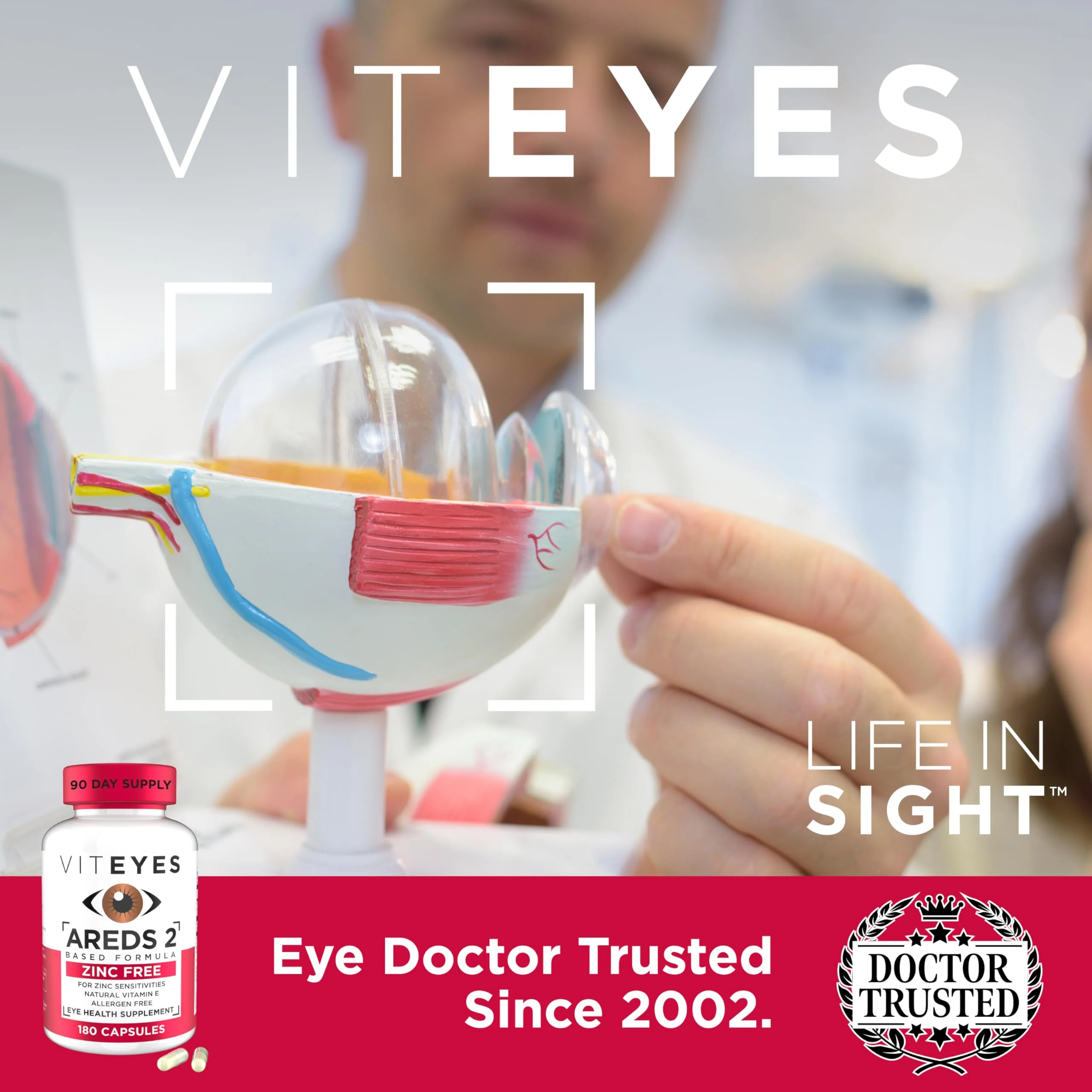 Viteyes AREDS 2 Zinc Free Macular Support, Natural Allergen Free Capsules with Vitamin E, Vitamin C, Lutein & Zeaxanthin, No Zinc, No Copper, Eye Doctor Trusted, Manufactured in The USA, 180 Ct - Image 3