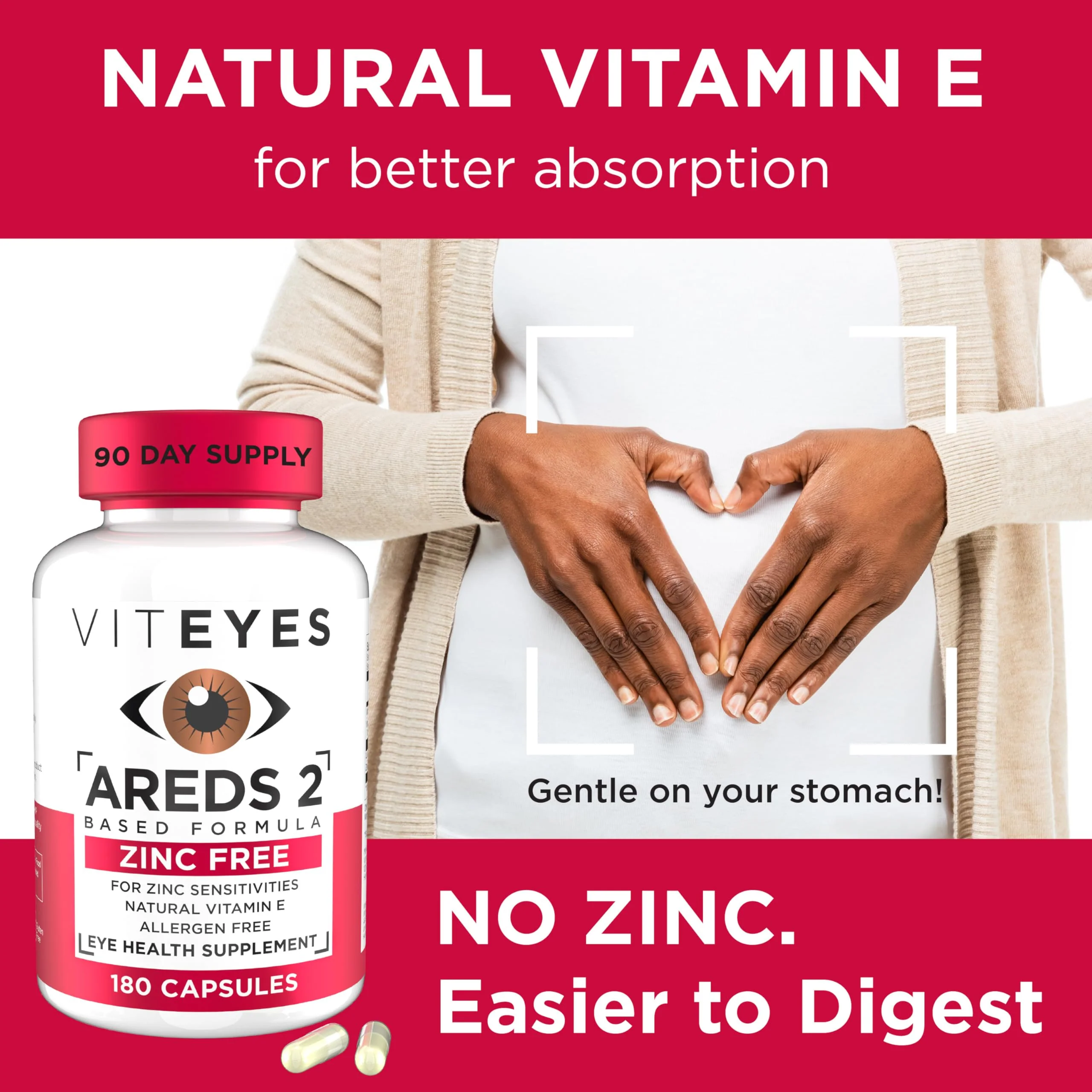 Viteyes AREDS 2 Zinc Free Macular Support, Natural Allergen Free Capsules with Vitamin E, Vitamin C, Lutein & Zeaxanthin, No Zinc, No Copper, Eye Doctor Trusted, Manufactured in The USA, 180 Ct - Image 4