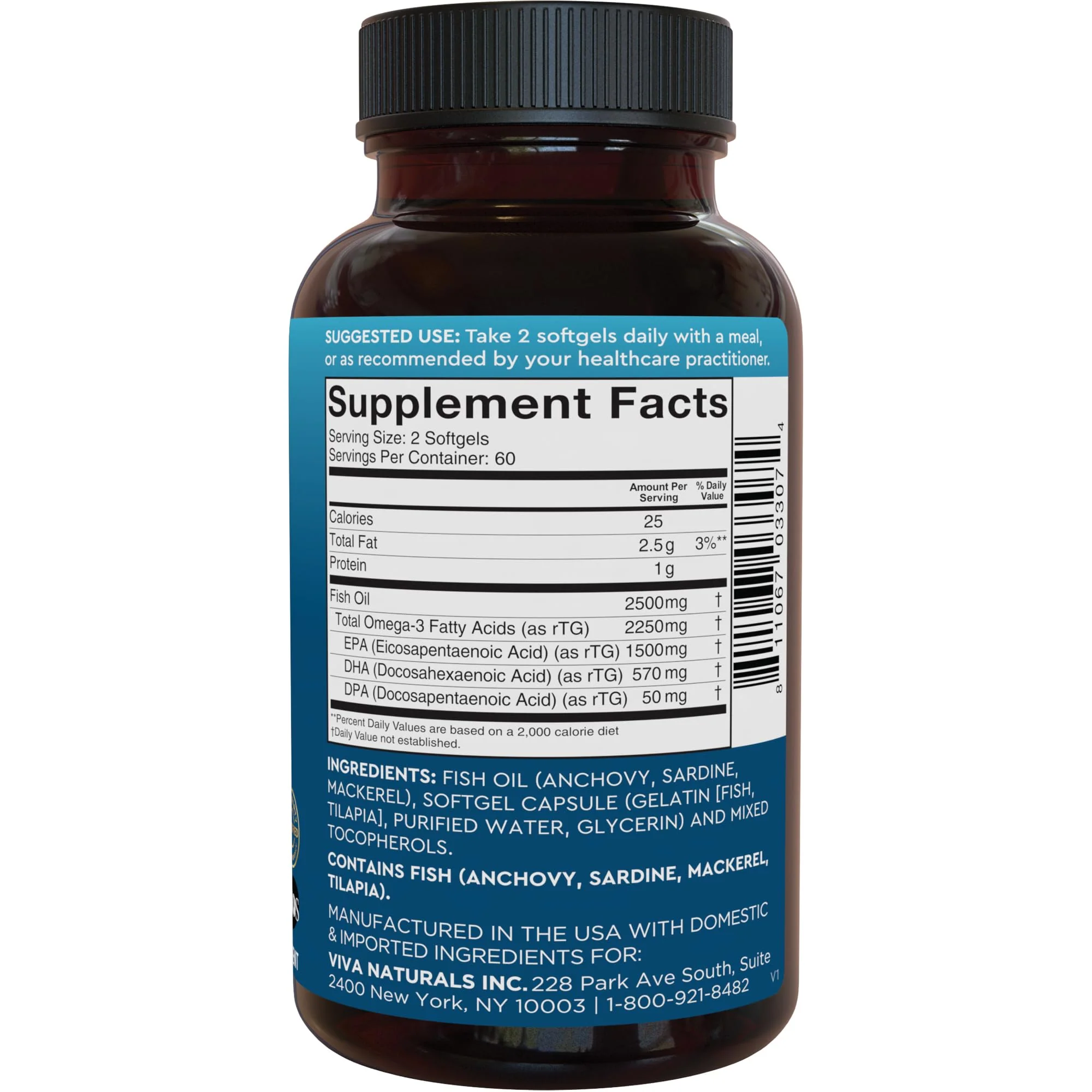 Viva Naturals Omega 3 Fish Oil Supplement for Women and Men - 2500 mg Triple Strength Fish Oil Pills with Re-Esterified Omega 3 Fatty Acids Including EPA, DHA DPA - 120 Pescatarian-Friendly Softgels - Image 9