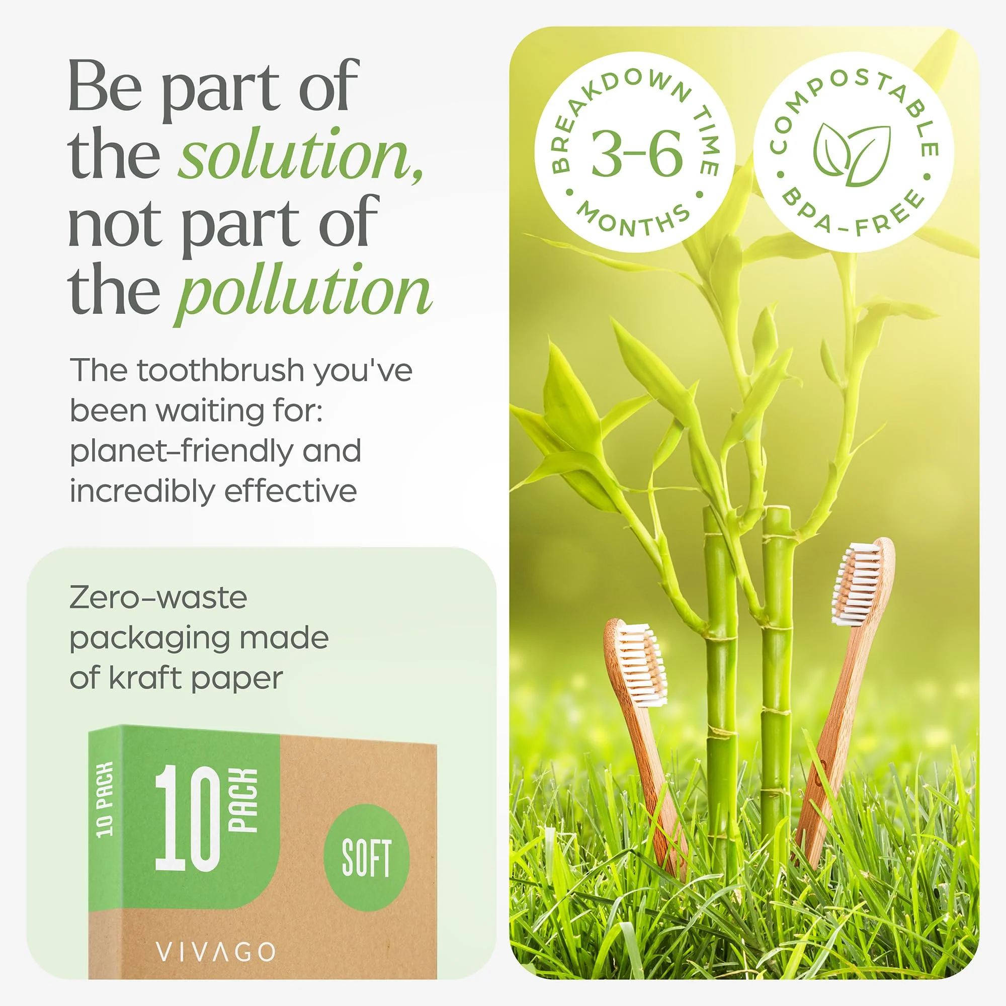 VIVAGO Bamboo Toothbrushes 30 Pack - BPA Free Soft Bristles Toothbrushes, Eco-Friendly, Natural Wooden Toothbrush - Image 3