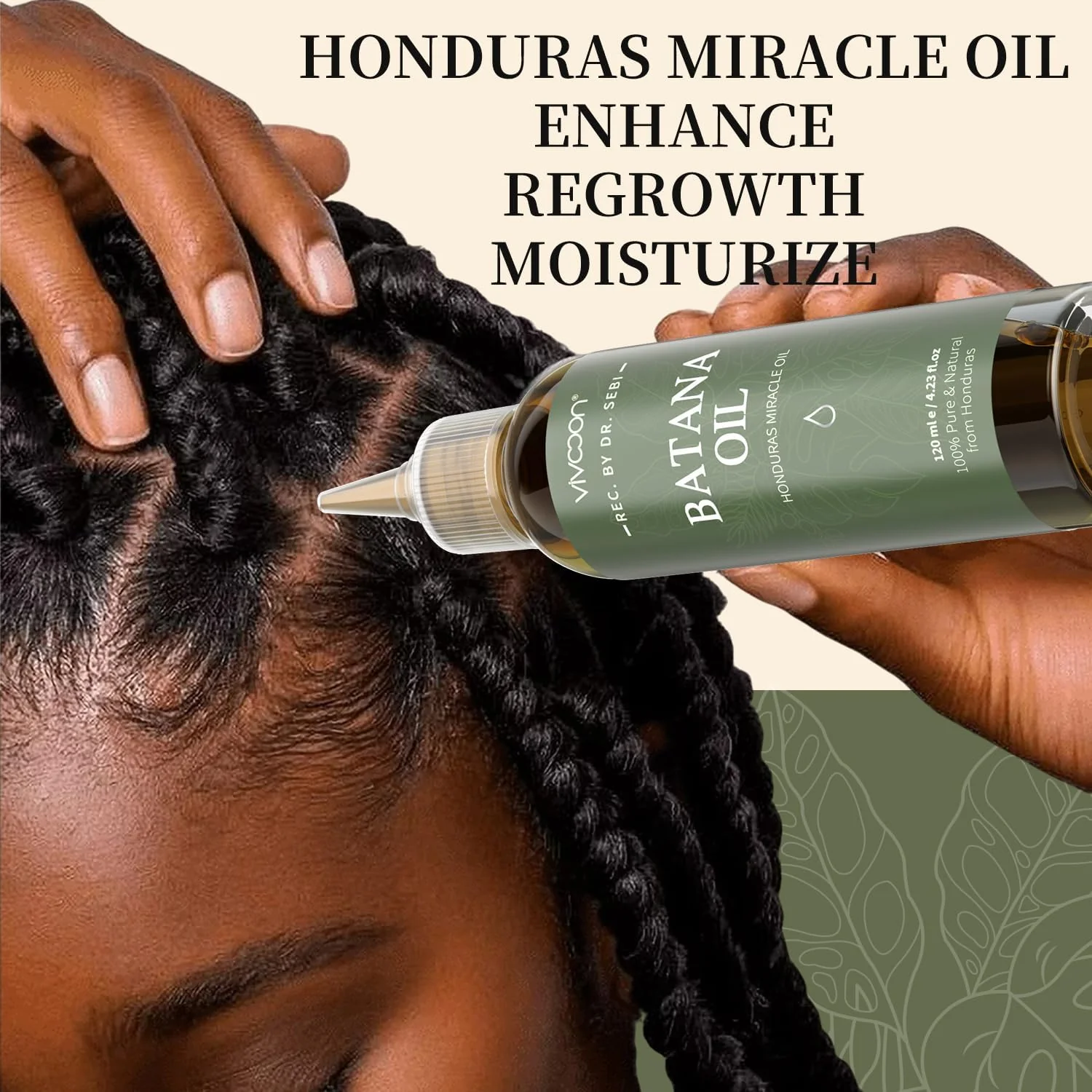 Vivccon Batana Oil for Hair Growth,100% Pure & Natural Raw Batana Oil, Dr. Sebi Organic from Honduras,Care for Hair Thickness,Scalp&Skin,4.23 fl oz,1 Bottle with 2 Caps - Image 4