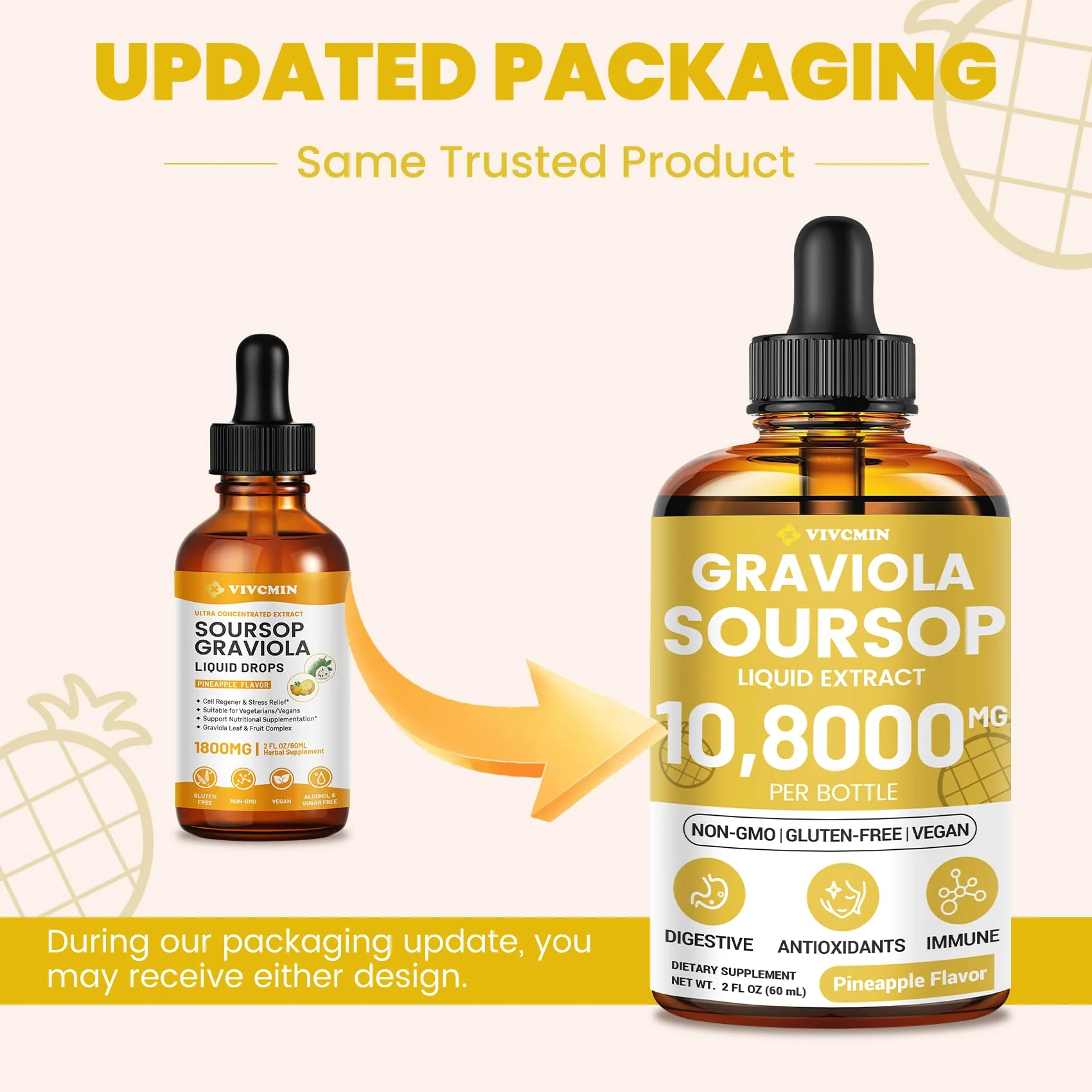 vivcmin Graviola Soursop Leaf Extract Liquid - Soursop Bitters Liquid, Support Immune, Relax, Liver and Sleep, Sugar & Alcohol-Free, Highly Absorbable Formula, Pineapple Flavor, 2 Fl Oz - Image 2