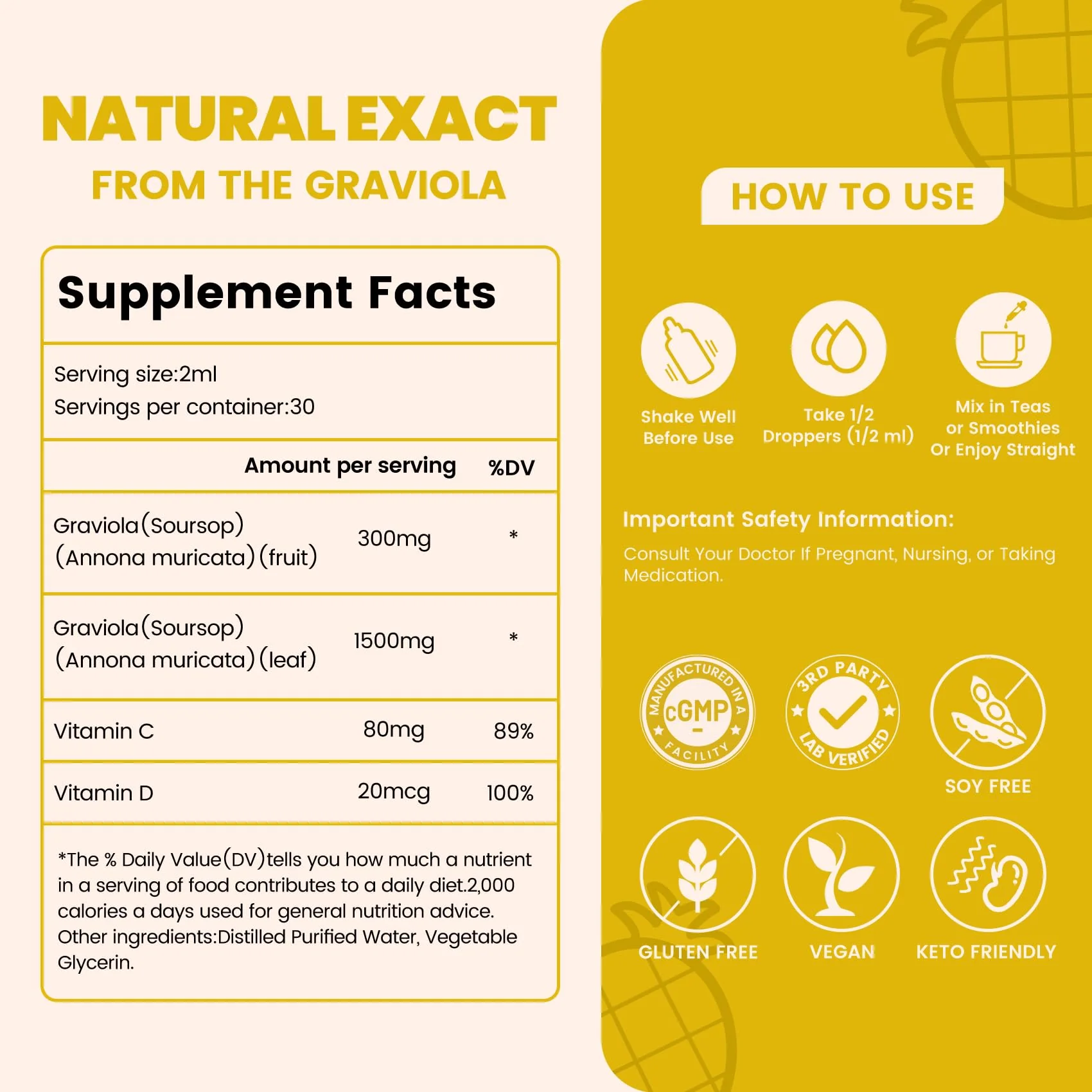 vivcmin Graviola Soursop Leaf Extract Liquid - Soursop Bitters Liquid, Support Immune, Relax, Liver and Sleep, Sugar & Alcohol-Free, Highly Absorbable Formula, Pineapple Flavor, 2 Fl Oz - Image 3