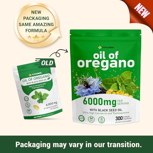 vivcmin Oregano Oil, 300 Softgels, 6000mg Oil of Oregano with Black Seed Oil for Immune & Digestive Support, aceite de Oregano with High Carvacrol & Thymoquinone, Non-GMO | 150 Days Supply - Image 2