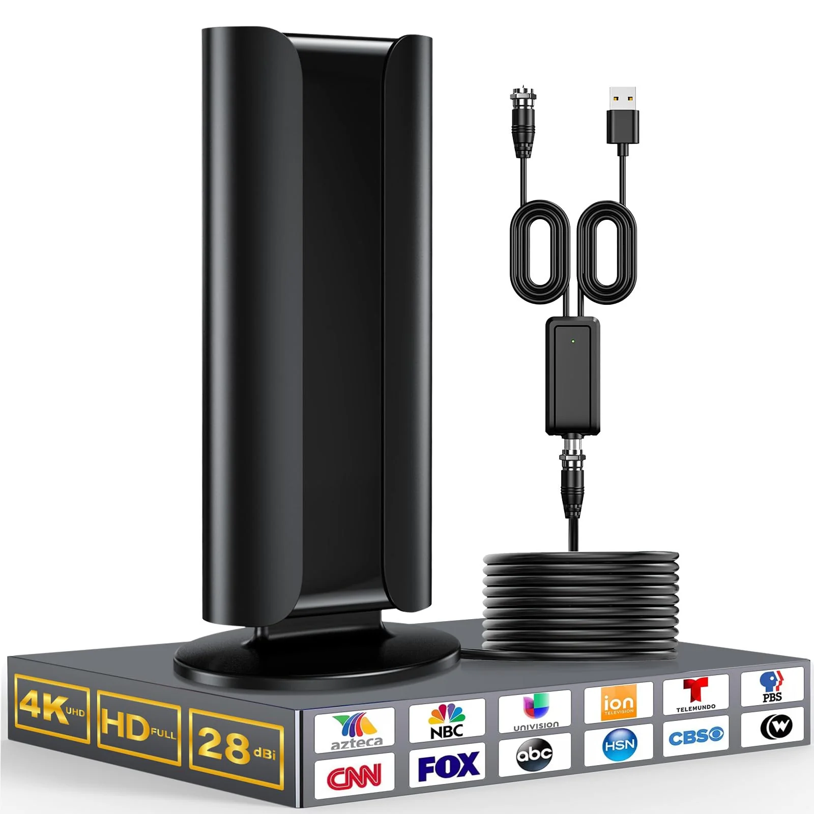 VIVESSA Long Range Indoor TV Antenna for Smart TV, 2025 Digital HD Antenna with Amplifier, 1200+ Miles Reception, Supports 1080P 4K 8K, Local Channels,with a Pole