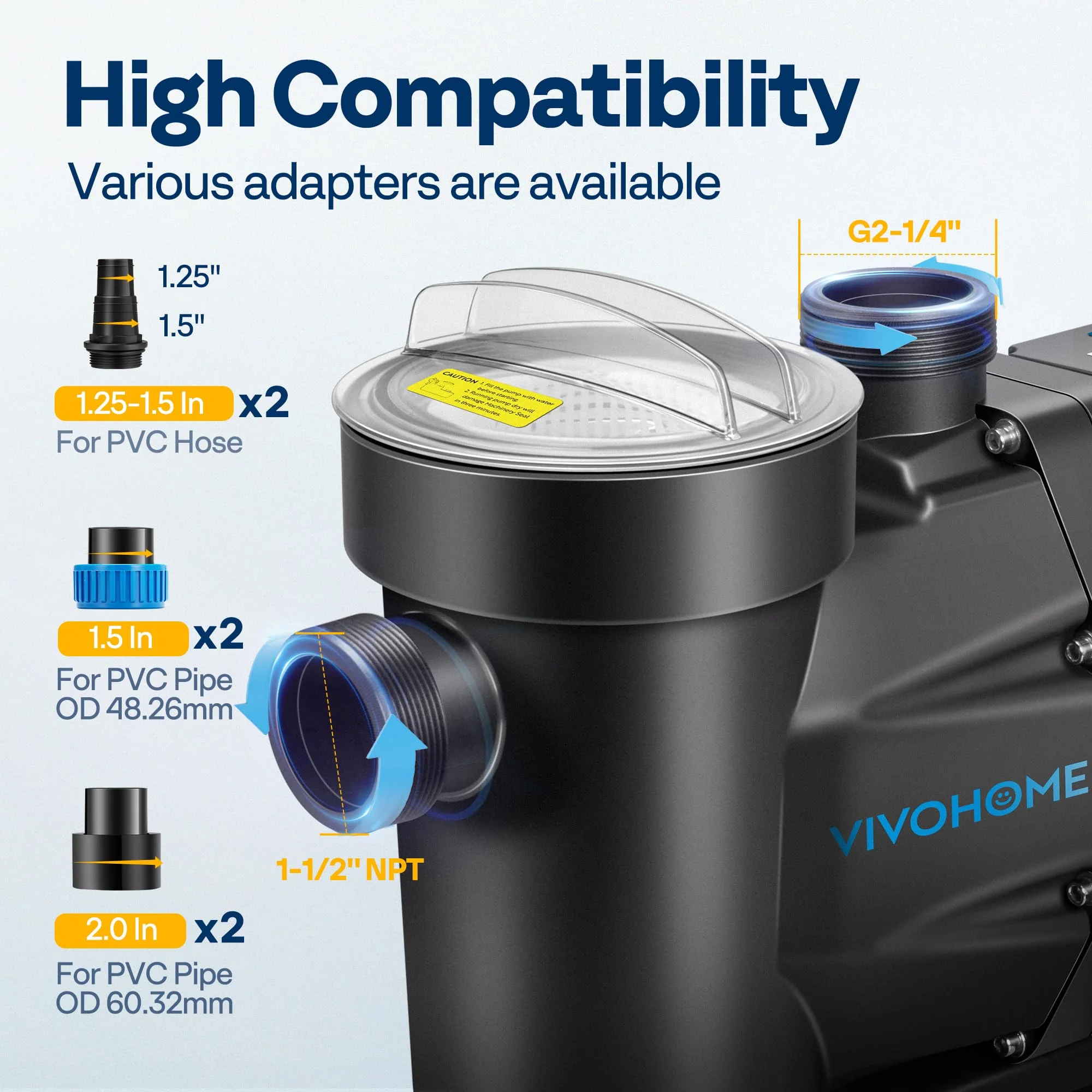 VIVOHOME 1.5HP 6360GPH Self-Priming Pool Pump with Timer, 115V for In/Above Ground Pools, 1.5" PVC Pipe & Hose Fittings w/Strainer Basket - Image 4