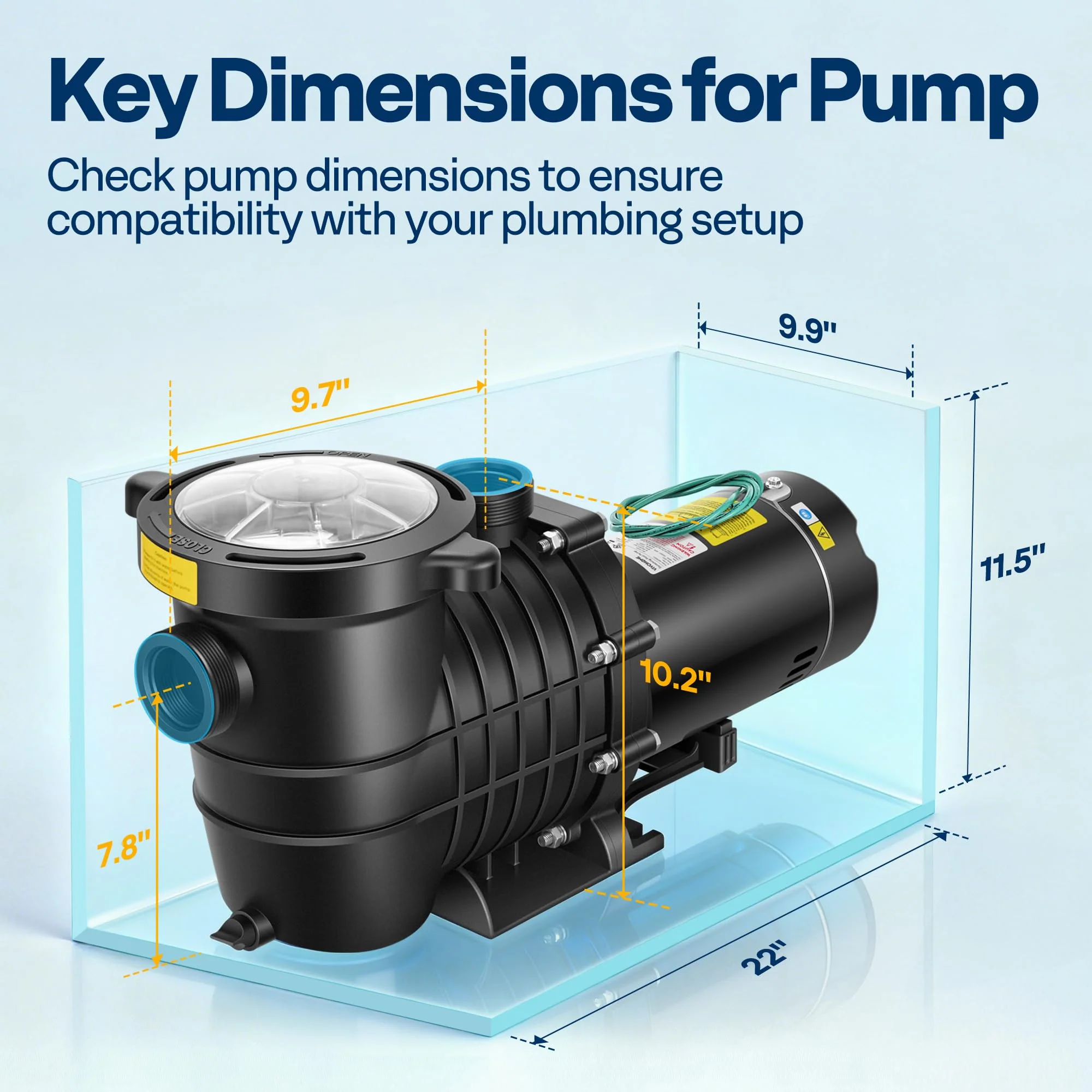VIVOHOME 2.0HP Pool Pump - 115V/230V Self-Priming Motor - In-Ground/Above Ground - 6800GPH Energy Efficient - 1.5", 2", and 1.25"-1.5" Connectors w/Strainer Basket - Image 2