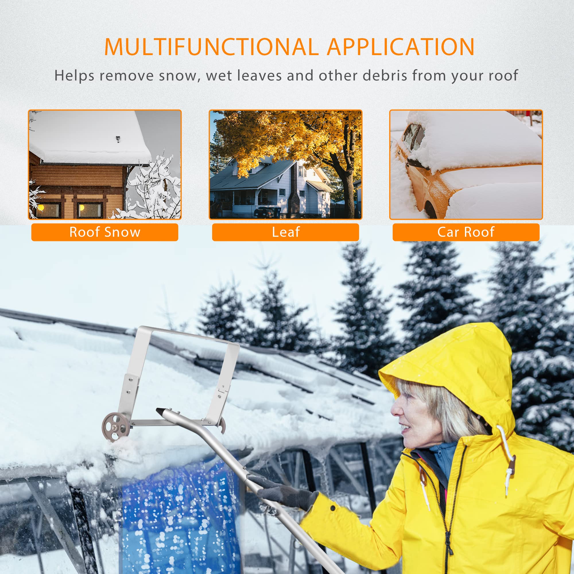 VIVOHOME 20.8ft Long Snow Roof Rake Removal Aluminium Tool with Wheels and Adjustable Extended Handle, Lightweight Shovel Scratch Free for Clear House Roof Vehicle Snow Wet Leaves - Image 6