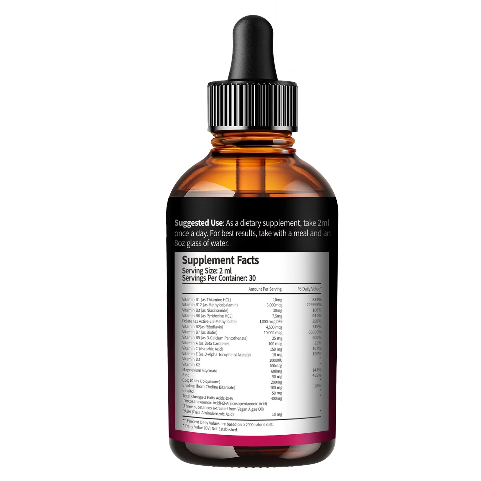 VivoNu Vitamin B Complex Liquid Drops, Methylated Vitamin B12 6000 mcg, B1, B6, B3, B5, B2, Folate, Biotin, Magnesium, Zinc, CoQ10 for Metabolism* & Energy Support, Raspberry Flavor - 3 Bottle - Image 3