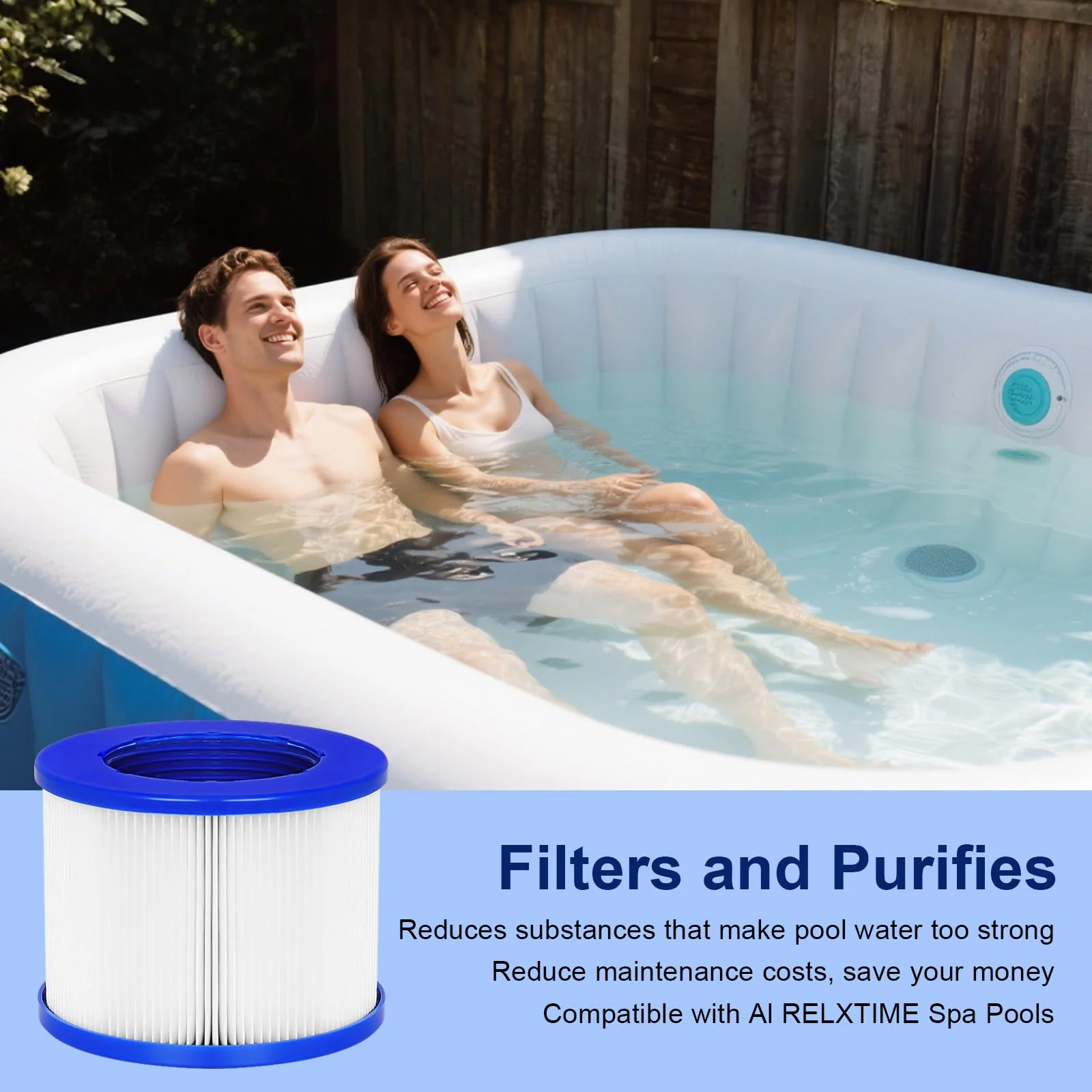 vkolim Hot Tub Replacement Filter Cartridges - Compatible with All RELXTIME, ALEKO, Wejoy, Aquaspa Hot Tub More - Screw-in Spa Filters for Inflatable Hot Tubs & Massage Pools (4 Pack) - Image 3