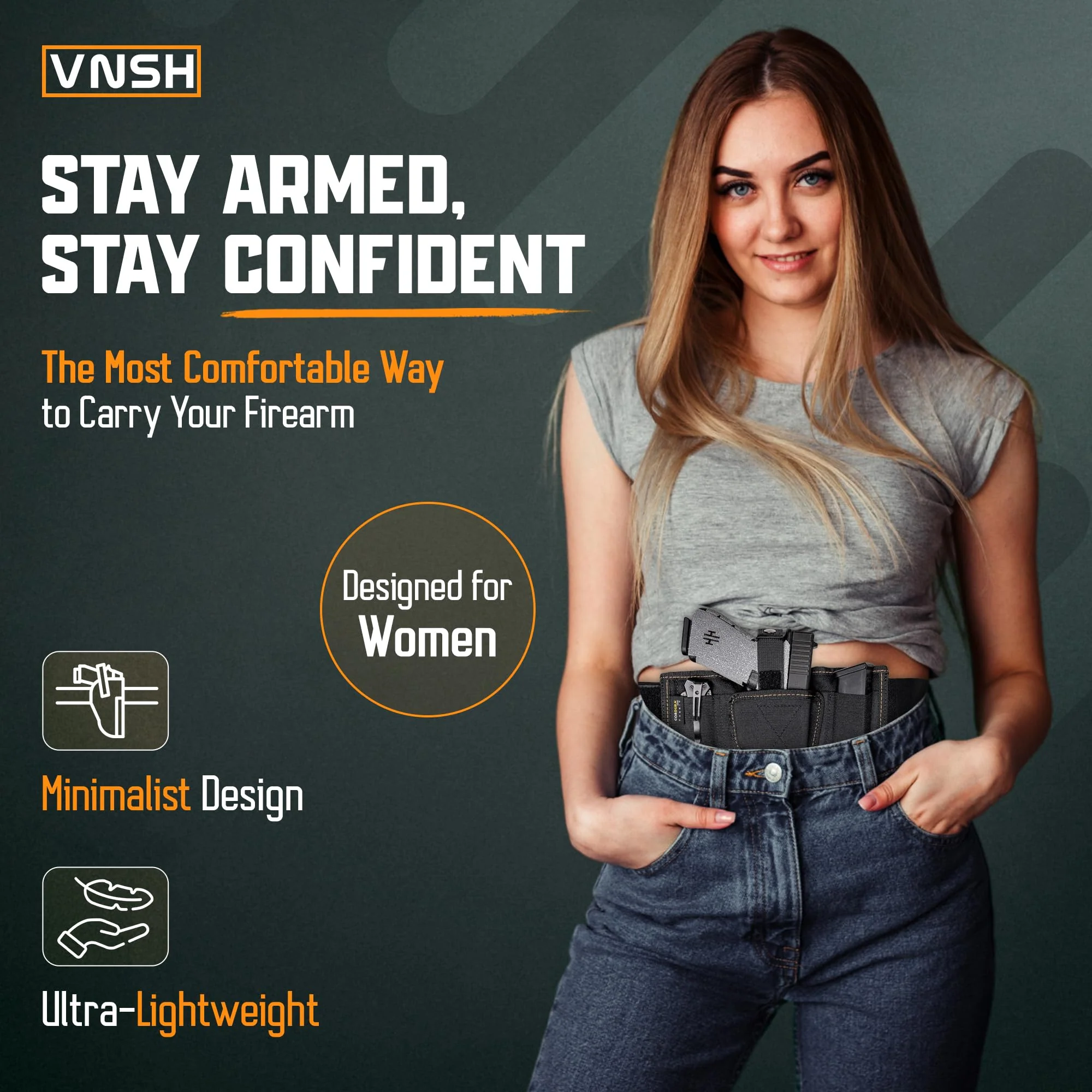 VNSH Gun Holster for Women – Comfortable Waistband for Concealed Carry | IWB Belly Band with Built-in Double Mag Pouch - Image 3