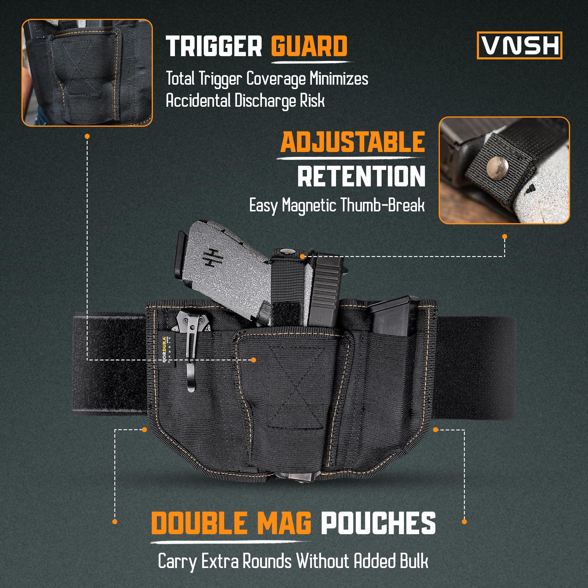 VNSH Gun Holster for Women – Comfortable Waistband for Concealed Carry | IWB Belly Band with Built-in Double Mag Pouch - Image 5