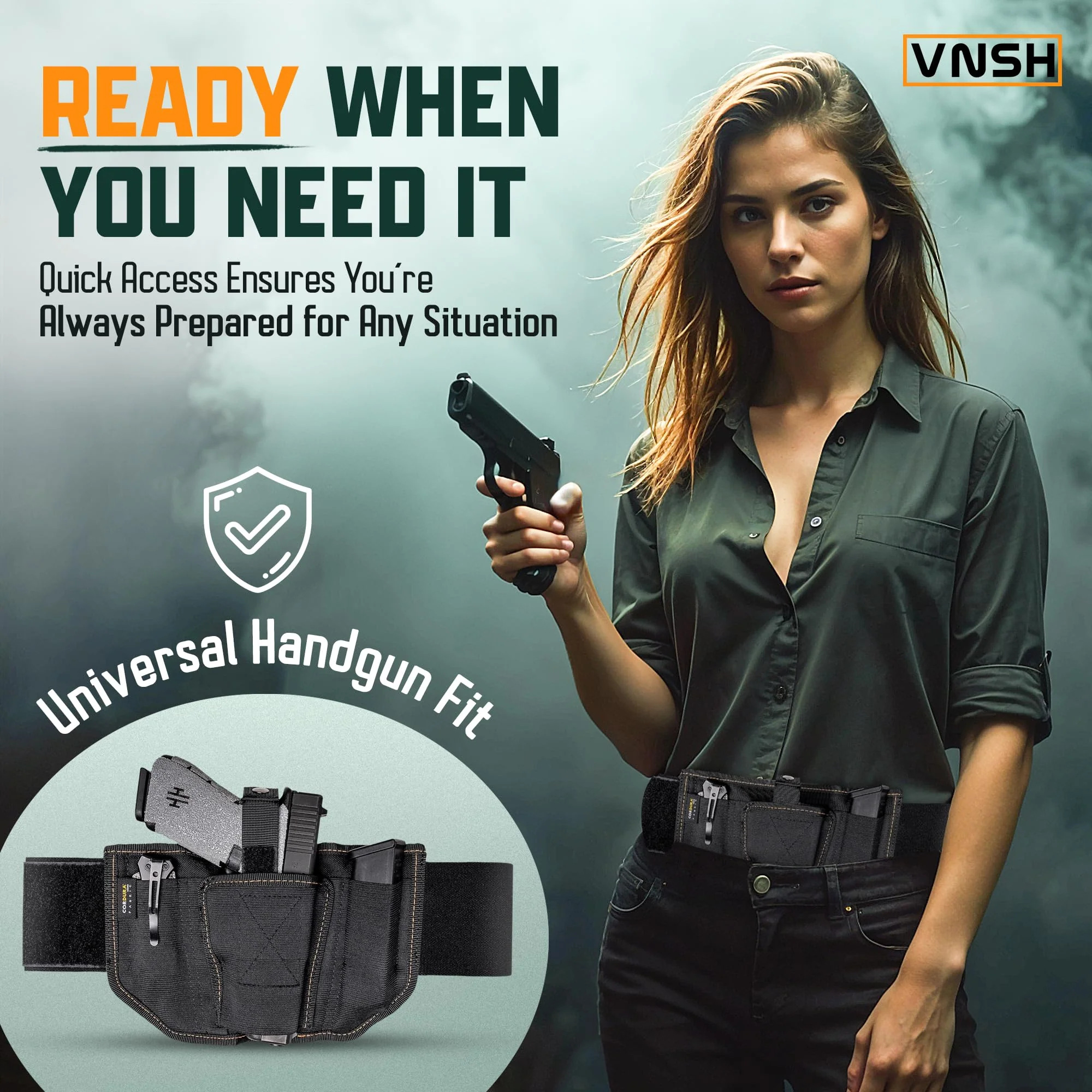 VNSH Gun Holster for Women – Comfortable Waistband for Concealed Carry | IWB Belly Band with Built-in Double Mag Pouch - Image 7
