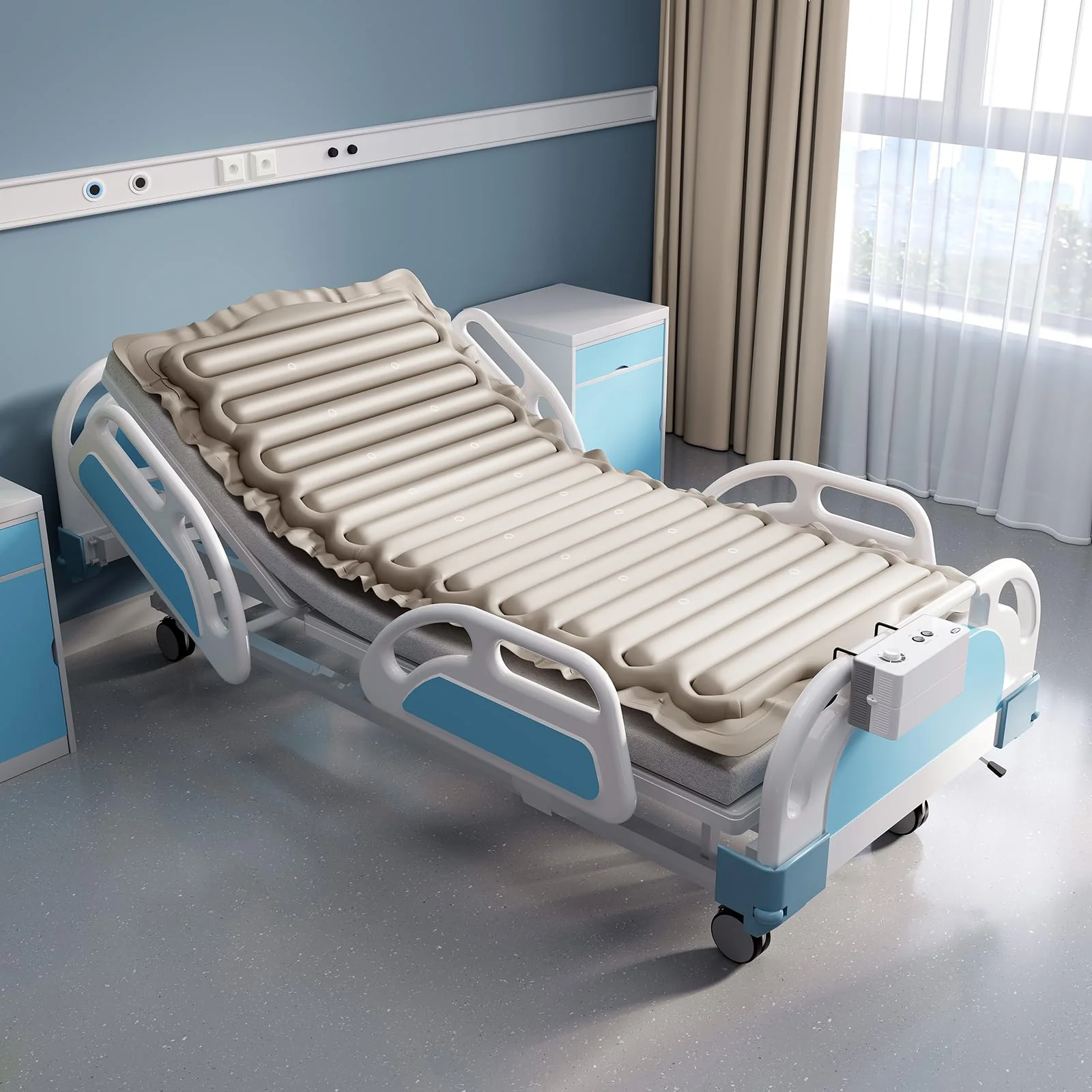 VOCIC Alternating Air Pressure Mattress Pad, Bed Sore Prevention Solution Mattress Topper with 6-Setting Pump, Waterproof Pressure Ulcer Cushion Pad for Hospital Beds and Home (S12VA, Beige) - Image 2