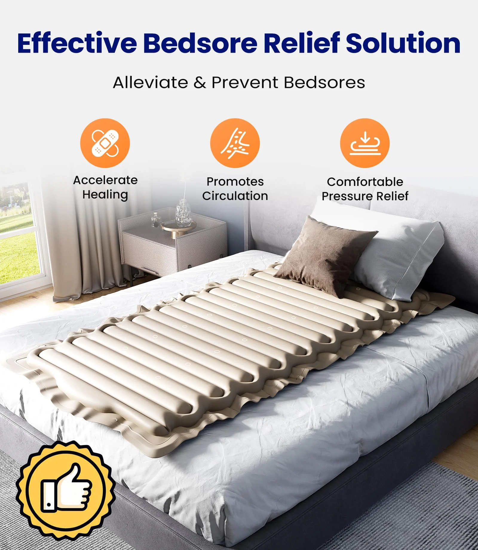 VOCIC Alternating Air Pressure Mattress Pad, Bed Sore Prevention Solution Mattress Topper with 6-Setting Pump, Waterproof Pressure Ulcer Cushion Pad for Hospital Beds and Home (S12VA, Beige) - Image 3
