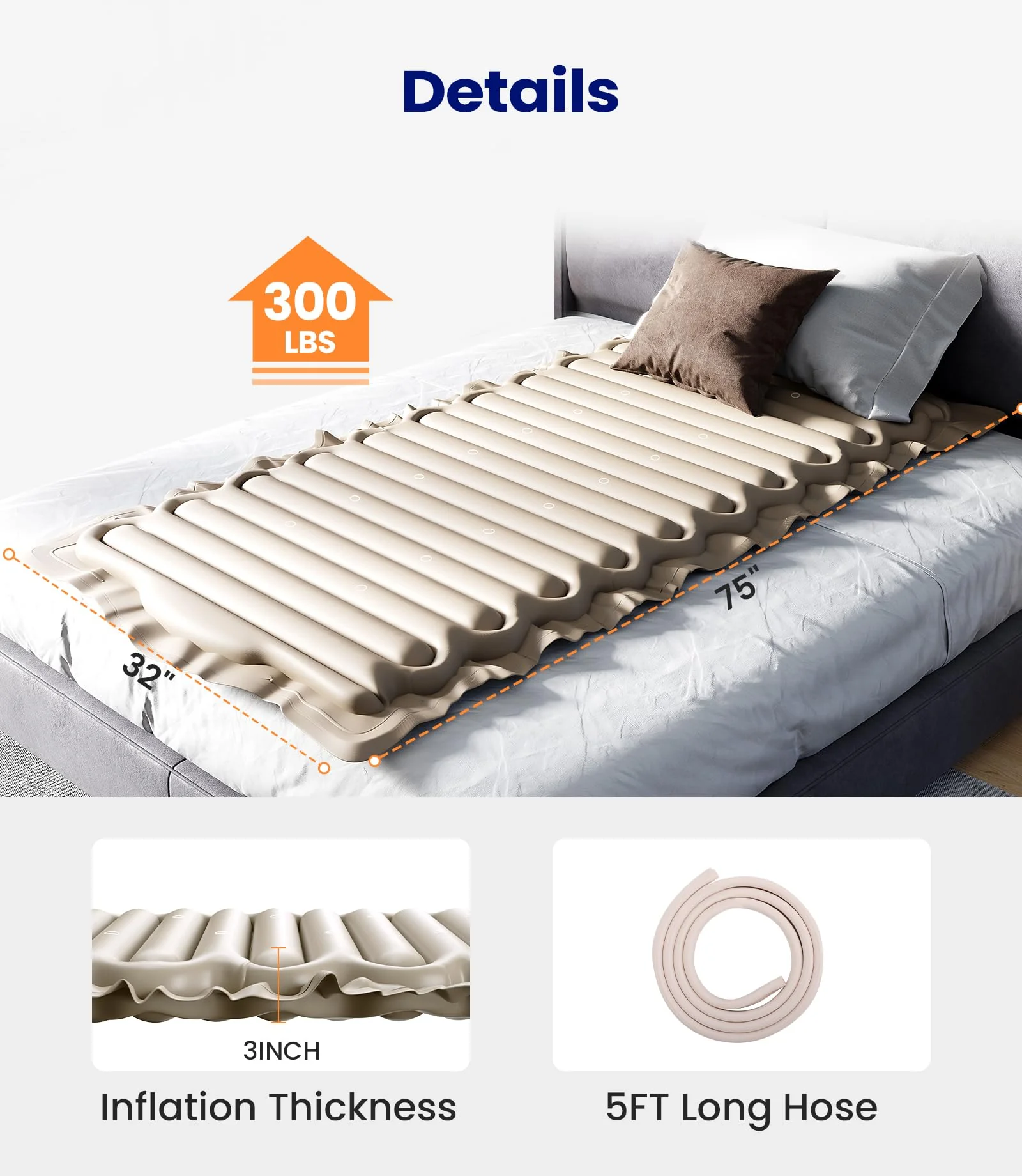 VOCIC Alternating Air Pressure Mattress Pad, Bed Sore Prevention Solution Mattress Topper with 6-Setting Pump, Waterproof Pressure Ulcer Cushion Pad for Hospital Beds and Home (S12VA, Beige) - Image 8