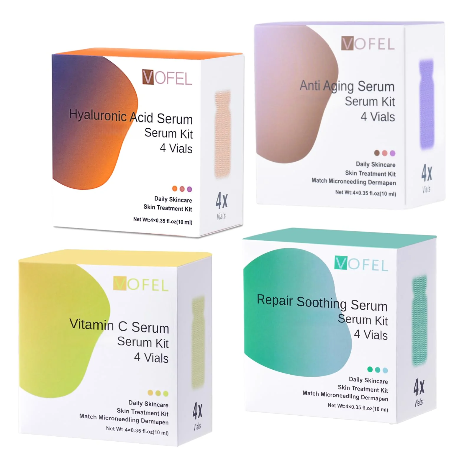 VOFEL Anti Aging Serum with Hyaluronic Acid Vitamin C Serum Facial Serum Ampoules 0.35 oz 4 Kits 16 Vials (4 kits gift box)