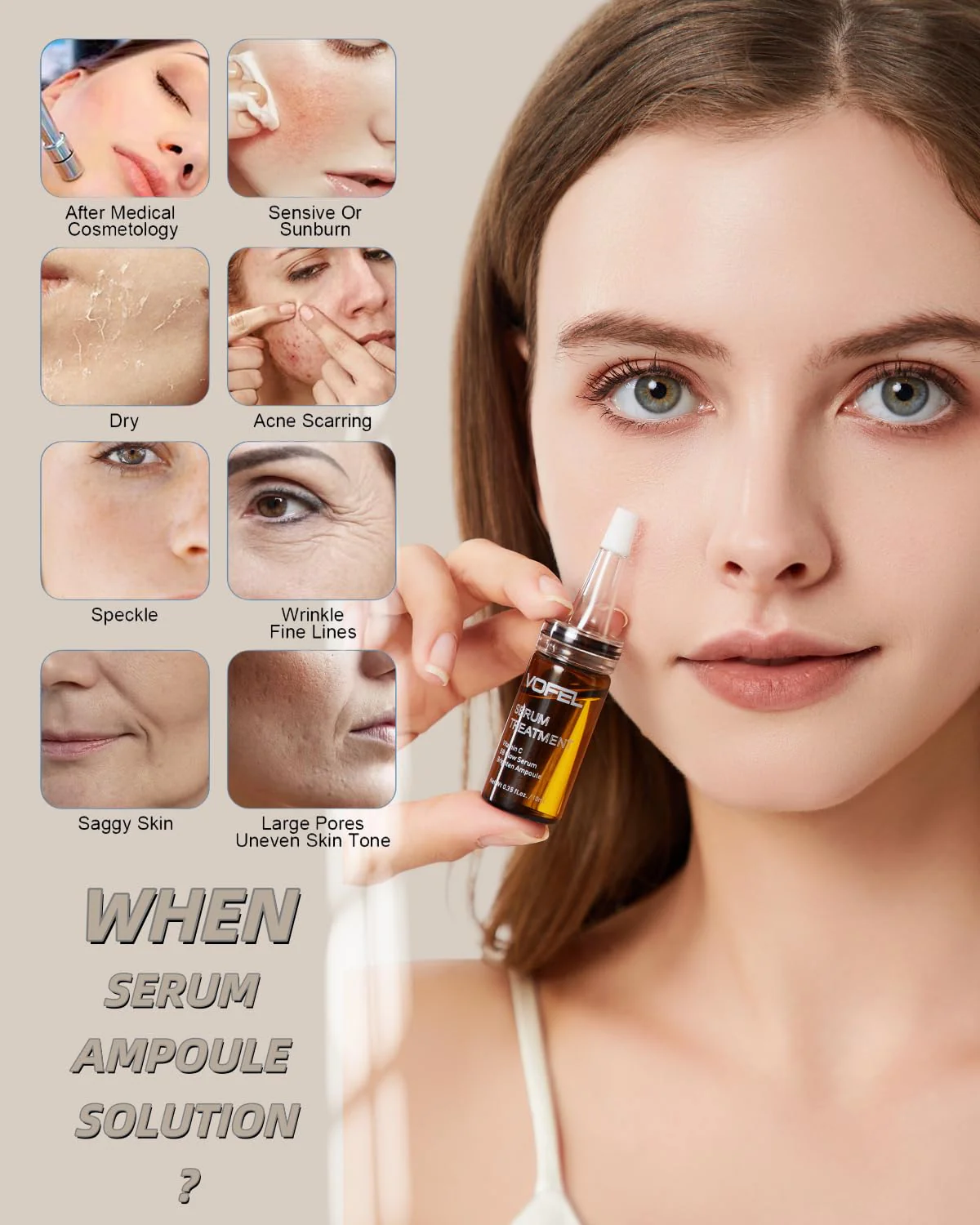 VOFEL Anti Aging Serum with Hyaluronic Acid Vitamin C Serum Facial Serum Ampoules 0.35 oz 4 Kits 16 Vials (4 kits gift box) - Image 2