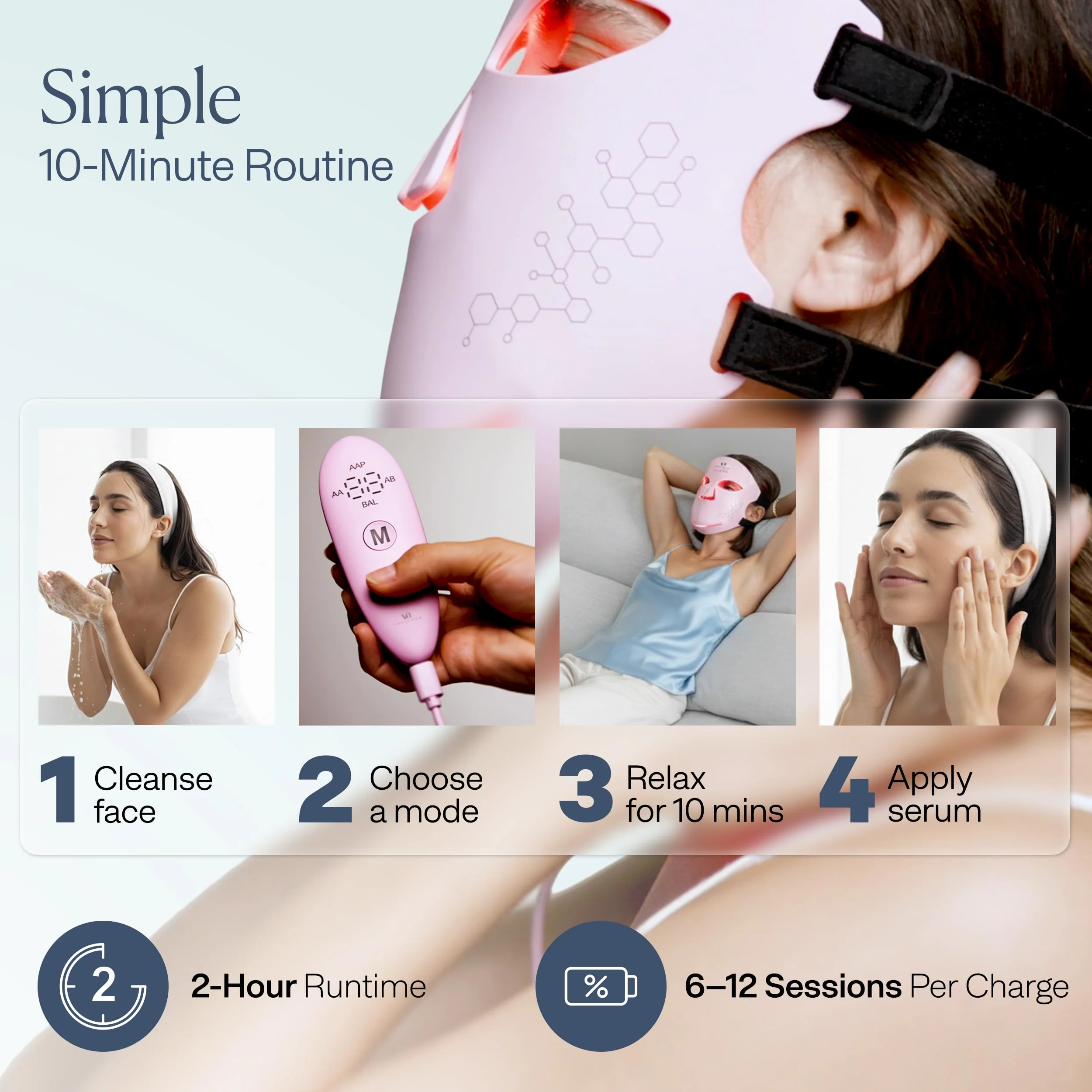 VogueNow LED Light Therapy Mask - FDA-Cleared Device for Wrinkles & Acne - Red Light Therapy for Face with Chin & Lip Coverage - Red, Blue & Near Infrared Facial Skincare Device with 280 LEDs - Image 2