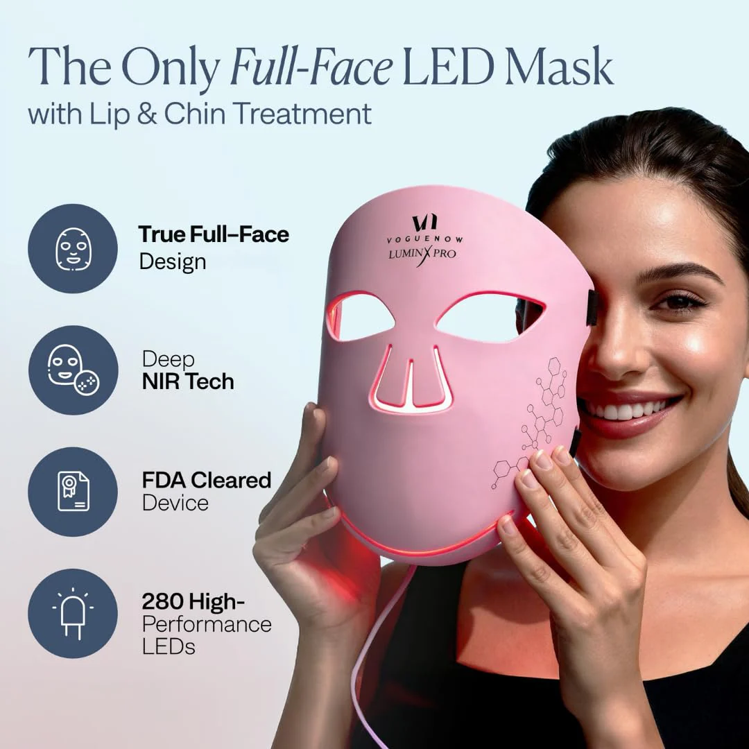 VogueNow LED Light Therapy Mask - FDA-Cleared Device for Wrinkles & Acne - Red Light Therapy for Face with Chin & Lip Coverage - Red, Blue & Near Infrared Facial Skincare Device with 280 LEDs - Image 9