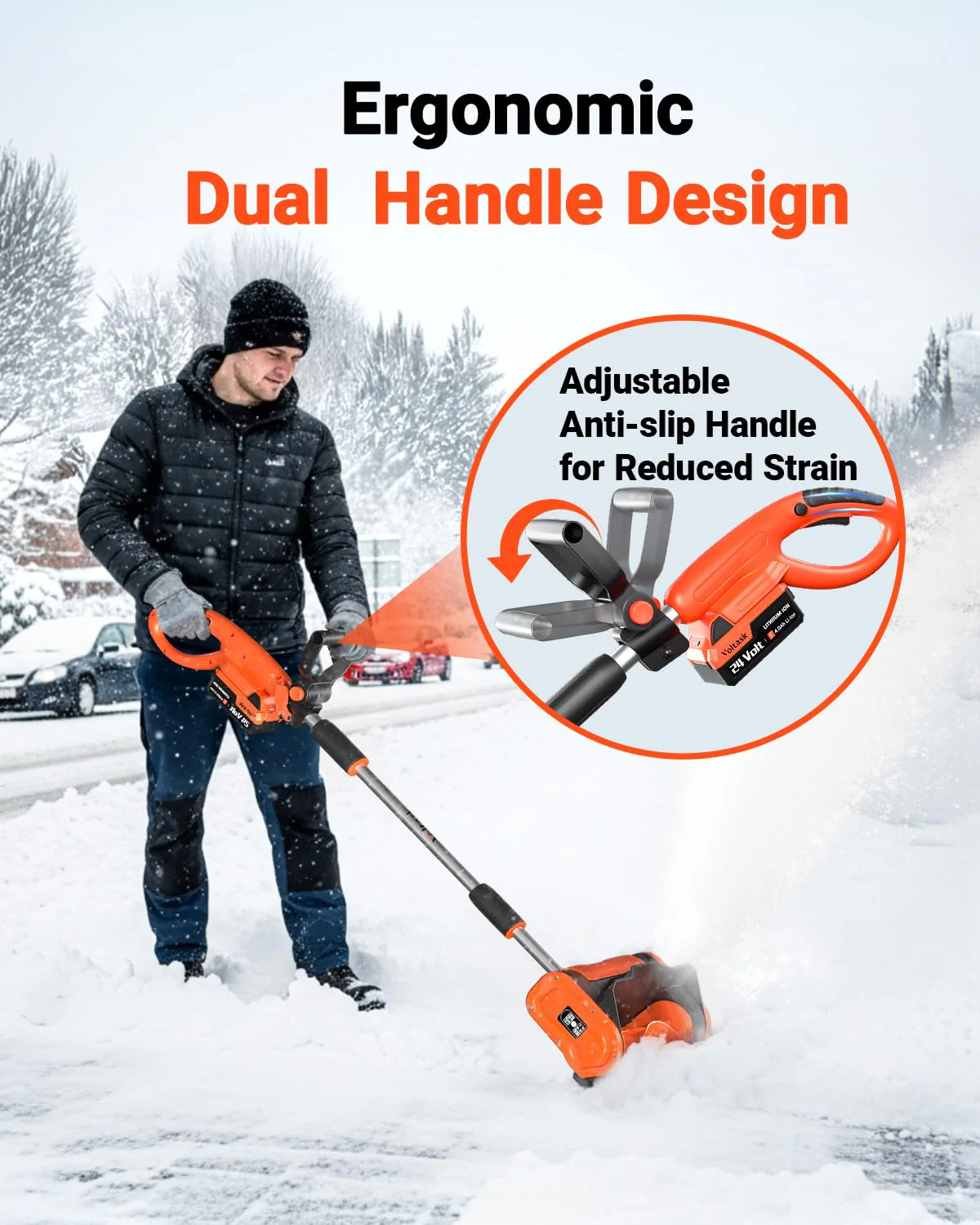 VOLTASK Cordless Snow Shovel - 24V | 11-Inch | 4-Ah Cordless Snow Blower, Battery Snow Blower with Adjustable Front Handle (4-Ah Battery & Quick Charger Included) - Image 5