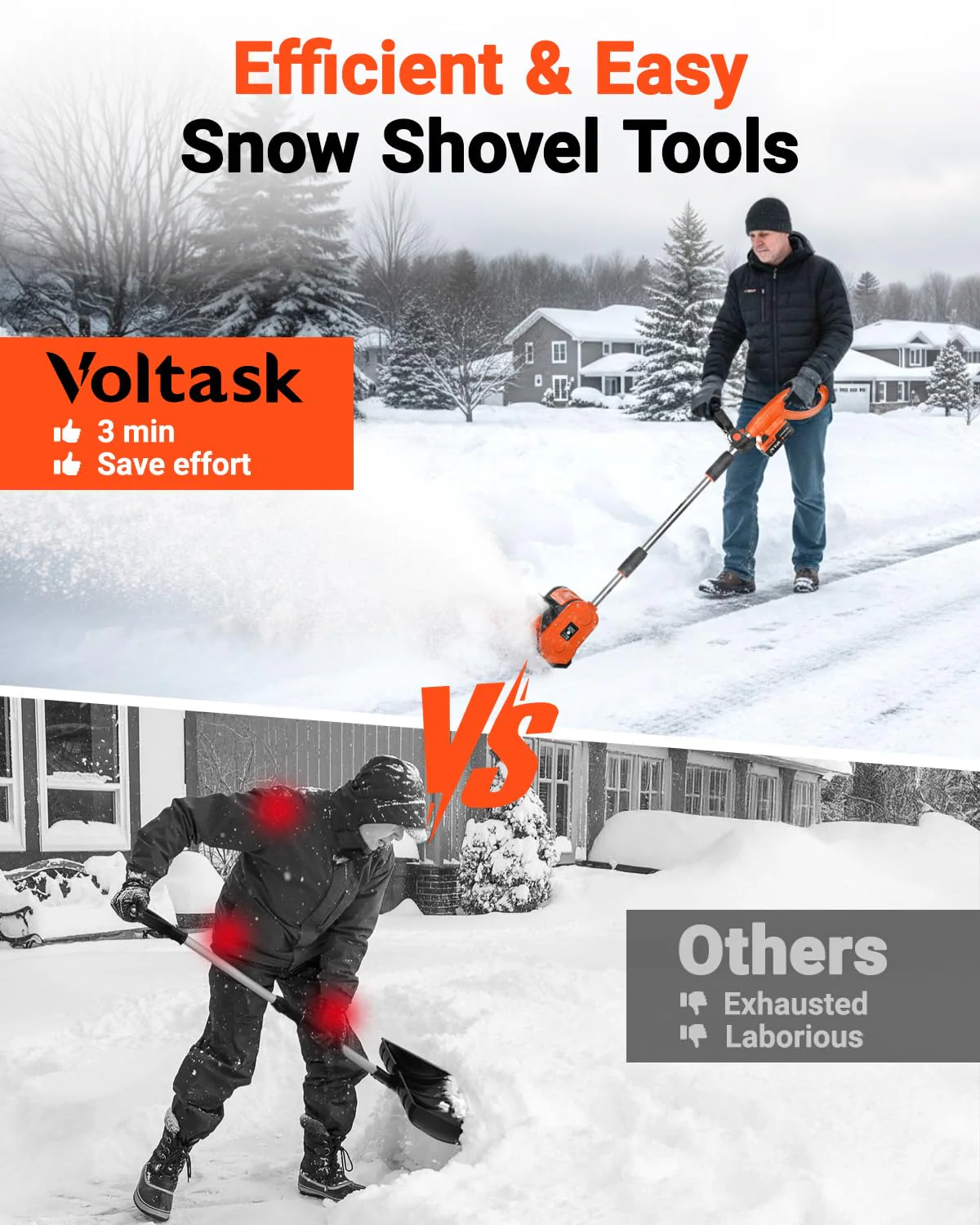 VOLTASK Cordless Snow Shovel - 24V | 11-Inch | 4-Ah Cordless Snow Blower, Battery Snow Blower with Adjustable Front Handle (4-Ah Battery & Quick Charger Included) - Image 8