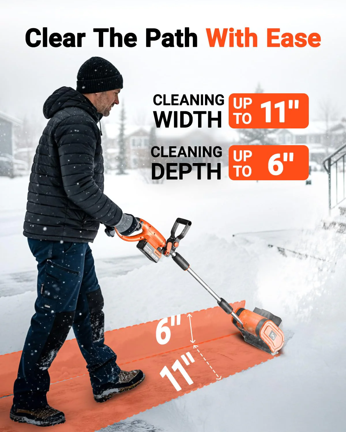 VOLTASK Cordless Snow Shovel - 24V | 11-Inch | 4-Ah Cordless Snow Blower, Battery Snow Blower with Adjustable Front Handle (4-Ah Battery & Quick Charger Included) - Image 9