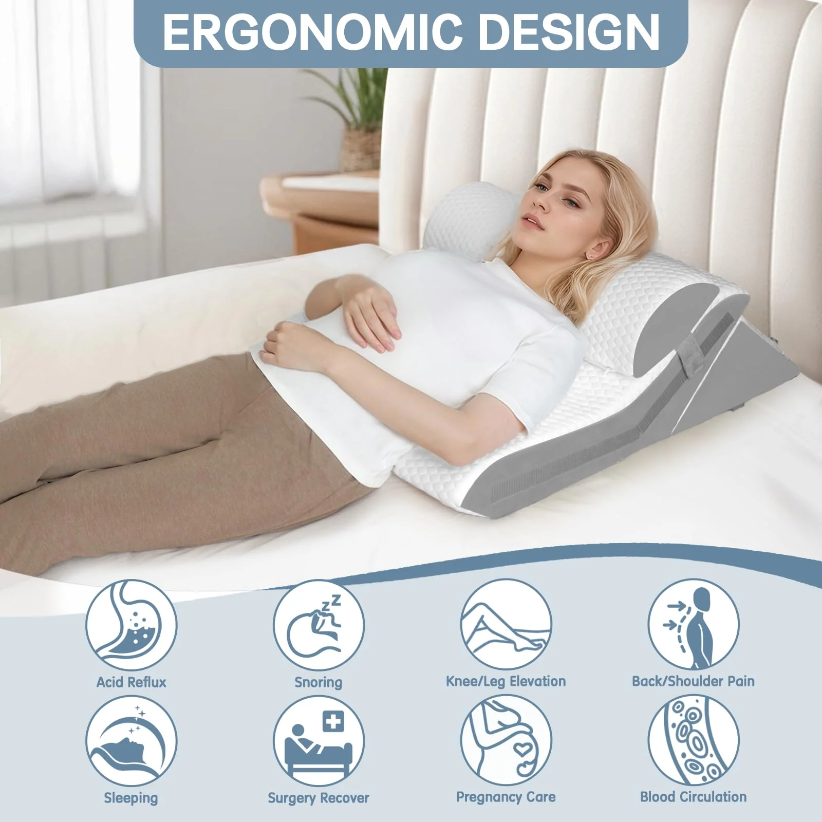 Vomiliku Wedge Pillow Headboard, Memory Foam Adjustable Bed Wedge Pillow Headboard for Acid Reflux, Snoring, Post Surgery Recovery and Back Pain Relief, Wedge Pillow for Sleep Apnea, Gray - Image 6