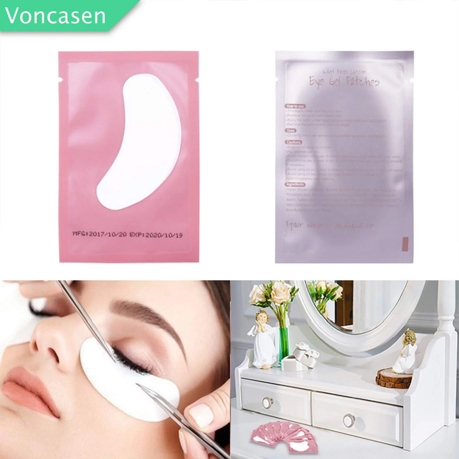 Voncasen 100 Pairs Set Gel pads for eyelash extensions, Comfy and Cool Under Eye Pads for Eyelash Extensions Eye Patches Beauty Tool - Image 5