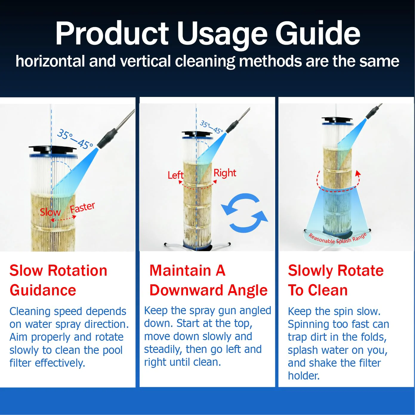 Vootenec Dual Vertical/Horizontal Pool Filter Cleaner Stand Tool - Boosts Cleaning Speed, Universal Fit for 3", 4", 6" Filter Cartridges - Image 2