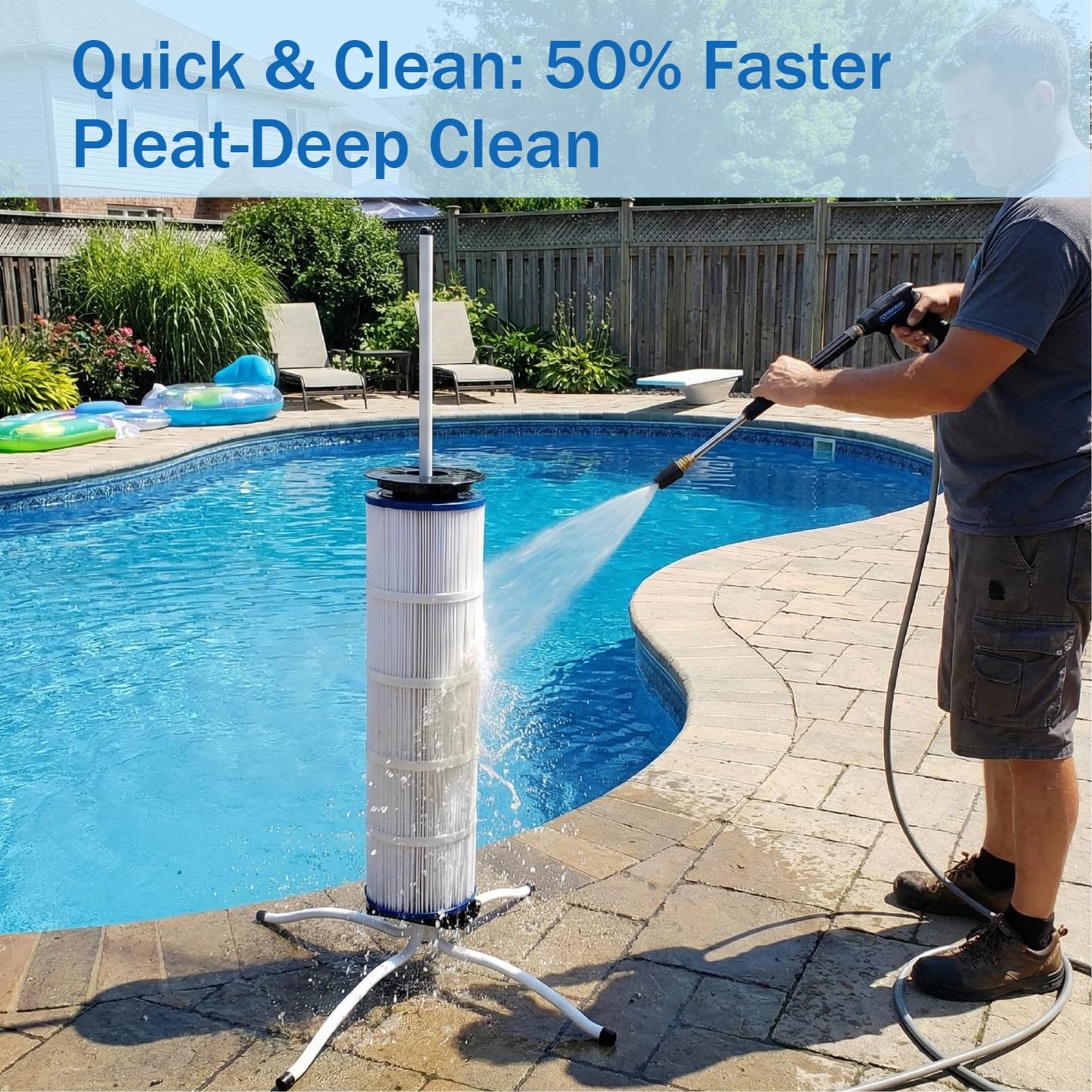 Vootenec Vertical Pool Filter Cleaner Stand Tool - Boosts Cleaning Speed, Universal Fit for 3", 4", 6" Filter Cartridges - Image 3