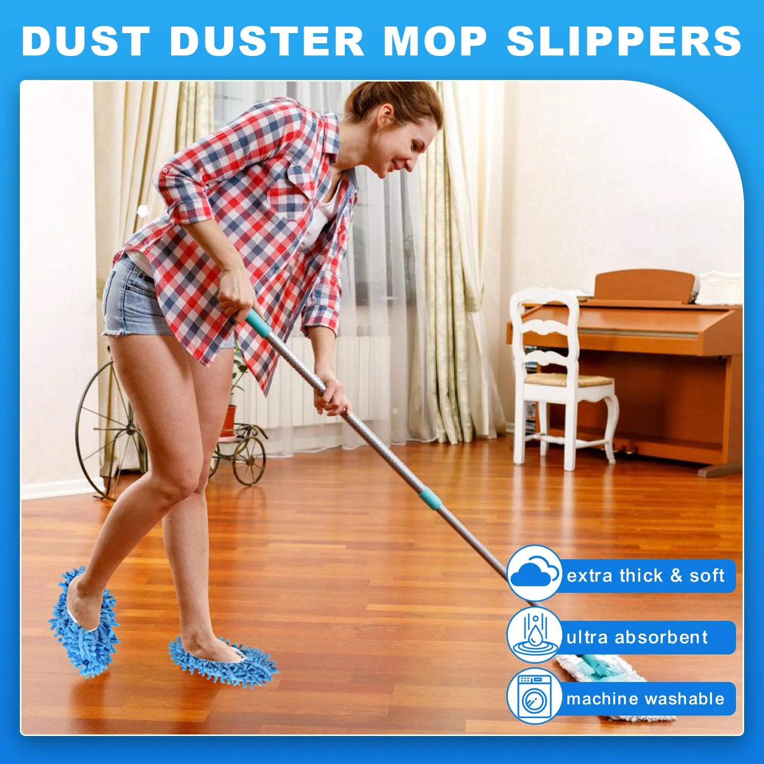 Vowanop Mop Slippers Shoes 10 Pairs (20 Pieces) - Microfiber Cleaning House Mop Slippers, Floor Cleaning Tools Shoe Cover, Soft Machine Washable Reusable Microfiber Foot Socks for House Kitchen Office - Image 2