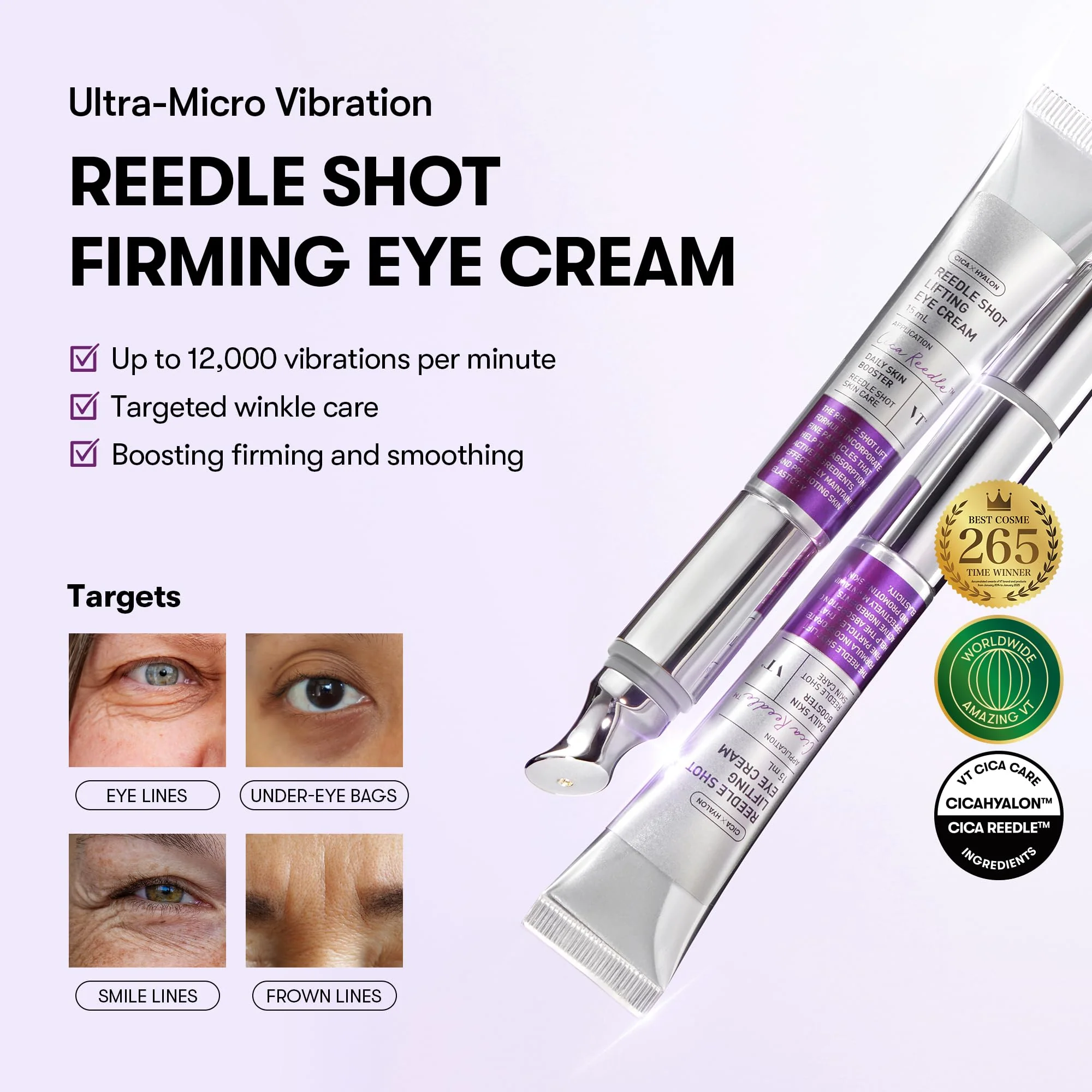 VT COSMETICS Reedle Shot Firming Eye Cream (0.51 fl oz / 15 ml), Micro-Vibration Eye Treatment for Wrinkles & Elasticity, Peptide & Hyaluronic, Korean Skincare - Image 9