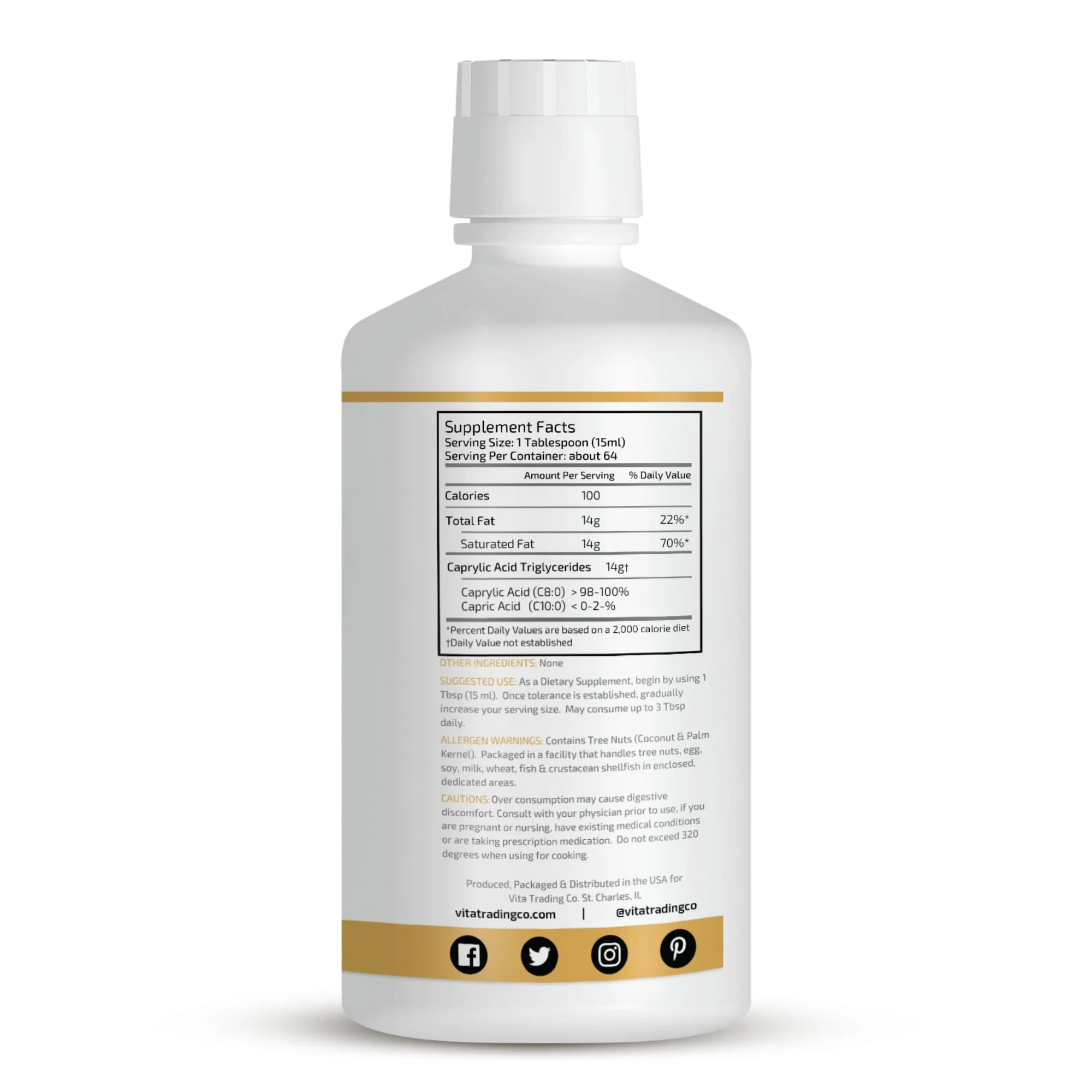 VTC VitaTradingCo. 100% Pure C8 MCT Oil | 3X Distilled Caprylic Acid | Healthy Fat for Clean Energy | Sustainably Sourced | Non-GMO, Paleo, Keto | 32oz, 64 Servings (Unflavored) - Image 2