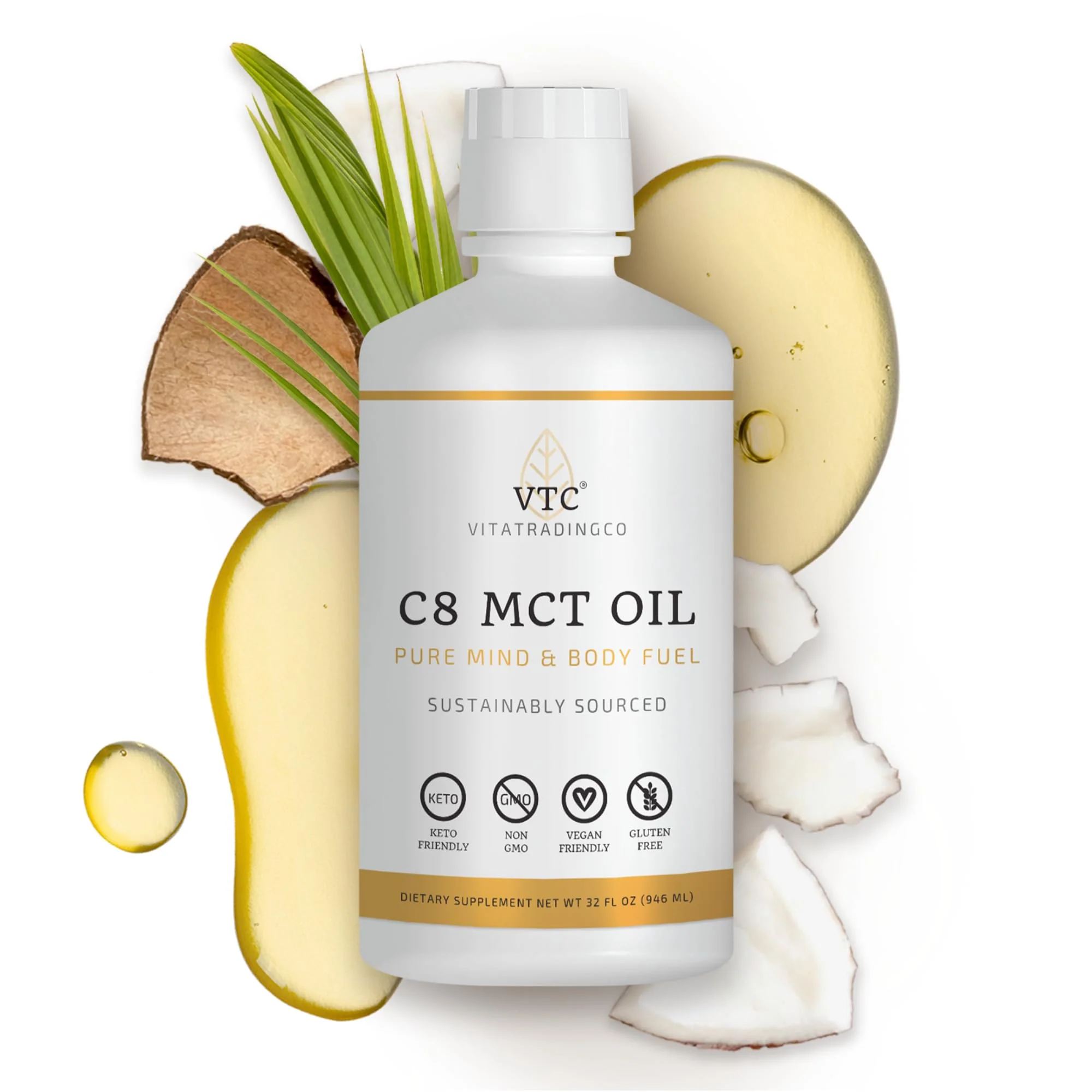 VTC VitaTradingCo. 100% Pure C8 MCT Oil | 3X Distilled Caprylic Acid | Healthy Fat for Clean Energy | Sustainably Sourced | Non-GMO, Paleo, Keto | 32oz, 64 Servings (Unflavored) - Image 4