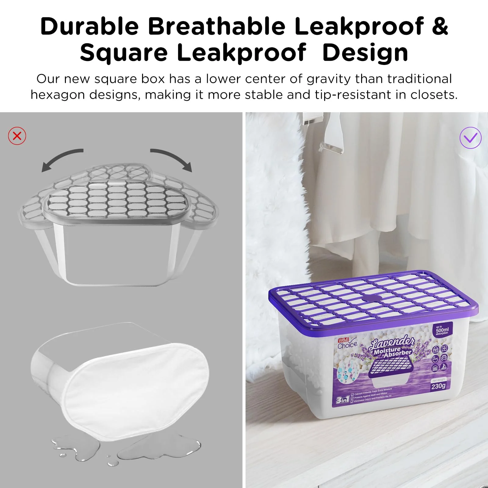 W&E Choice Moisture Absorbers with Lavender Scent, Portable Dehumidifier for Closet & Bathrooms, Kitchen, Humidity Absorber Odor Eliminator Absorber, 12Pack - Image 10