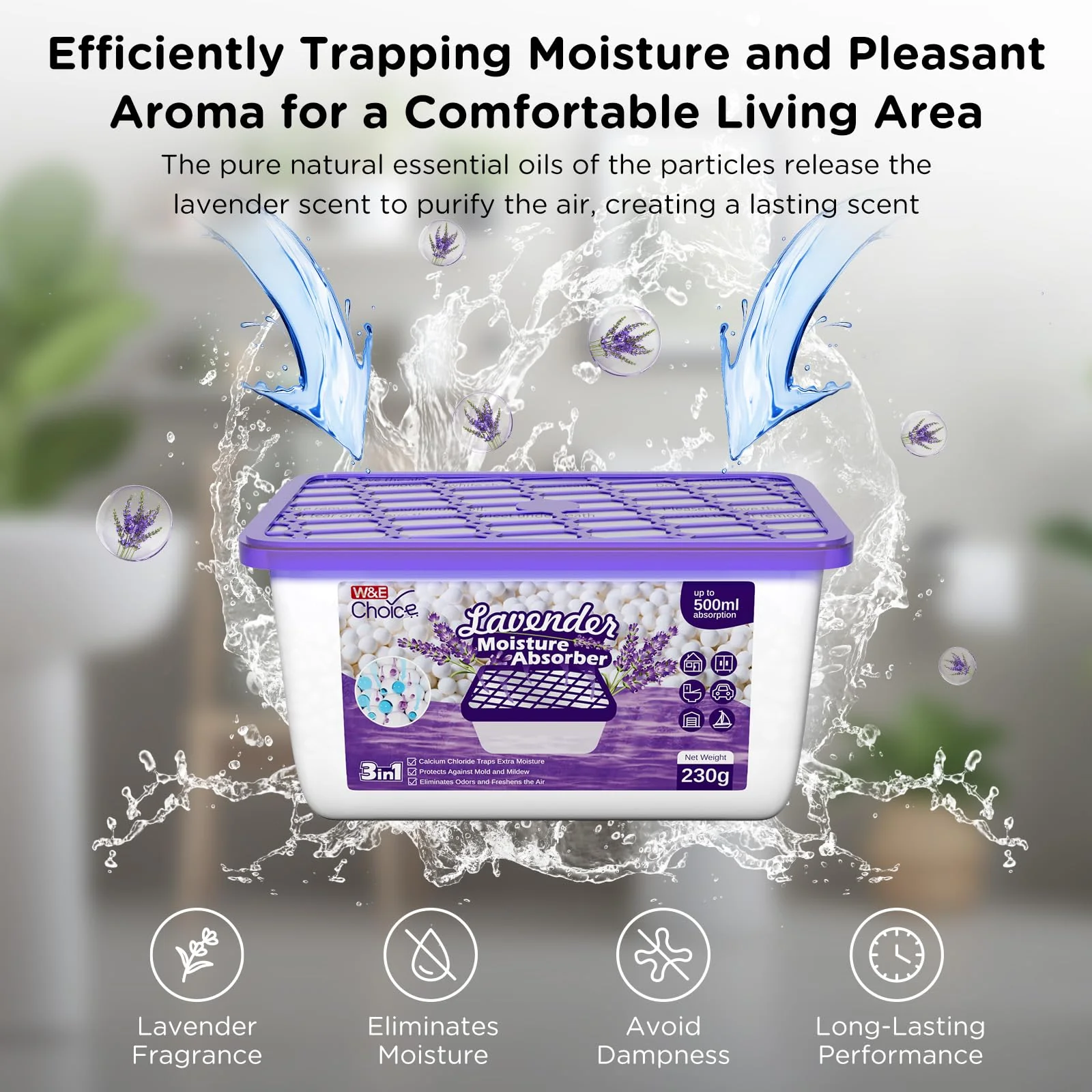 W&E Choice Moisture Absorbers with Lavender Scent, Portable Dehumidifier for Closet & Bathrooms, Kitchen, Humidity Absorber Odor Eliminator Absorber, 12Pack - Image 12