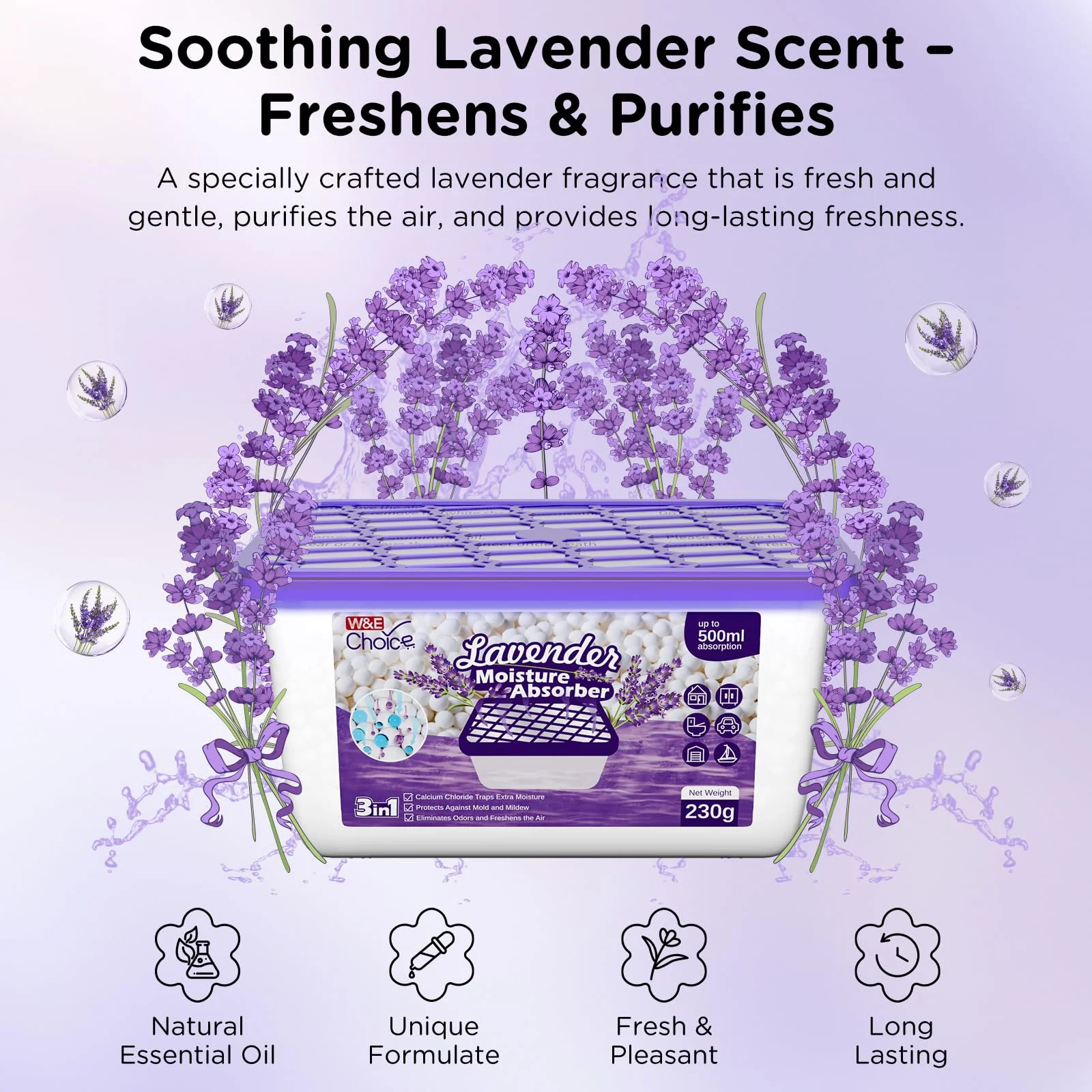 W&E Choice Moisture Absorbers with Lavender Scent, Portable Dehumidifier for Closet & Bathrooms, Kitchen, Humidity Absorber Odor Eliminator Absorber, 12Pack - Image 9
