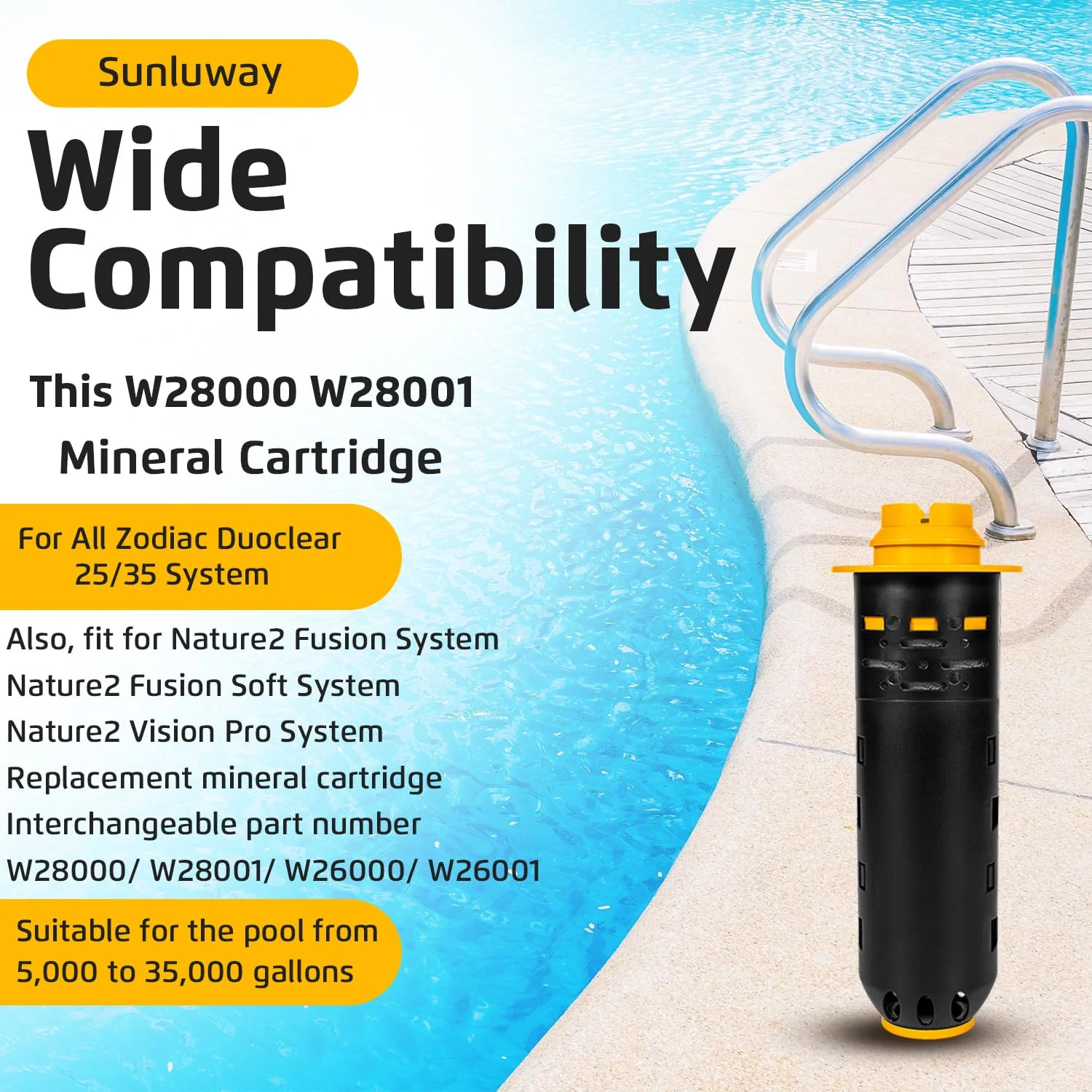 W28000 W28001 Replacement for Nature2 Duoclear 25 35 Mineral Cartridge for All Zodiac Duoclear & Fusion, Fusion Soft, Vision Pro System Aboveground Ingroud Pool Vessels for up to 35,000 Gallons Pool - Image 4