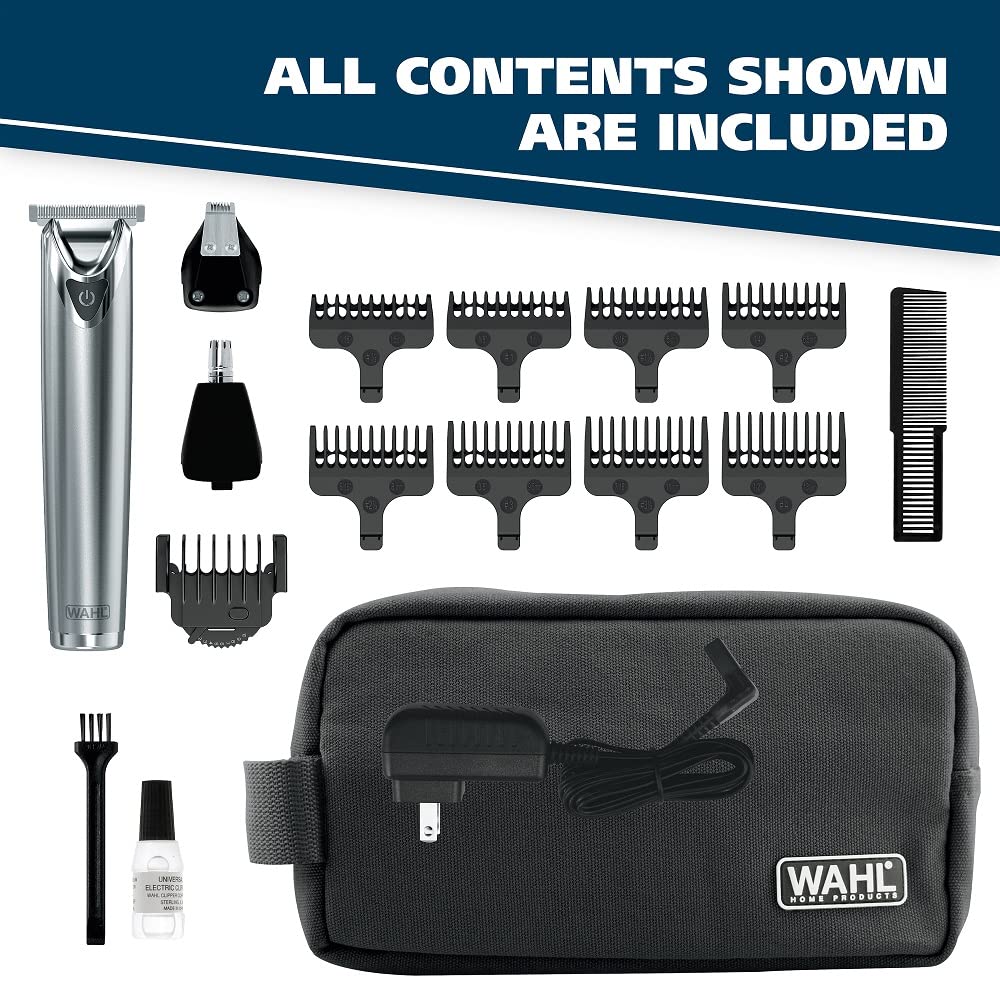 Wahl USA Stainless Steel Lithium-Ion Cordless Beard Trimmer for Men - Rechargeable All in One Men's Beard Trimmer with Rotary Ear & Nose Trimmer, & Detail Trimmer - Model 9818A - Image 11
