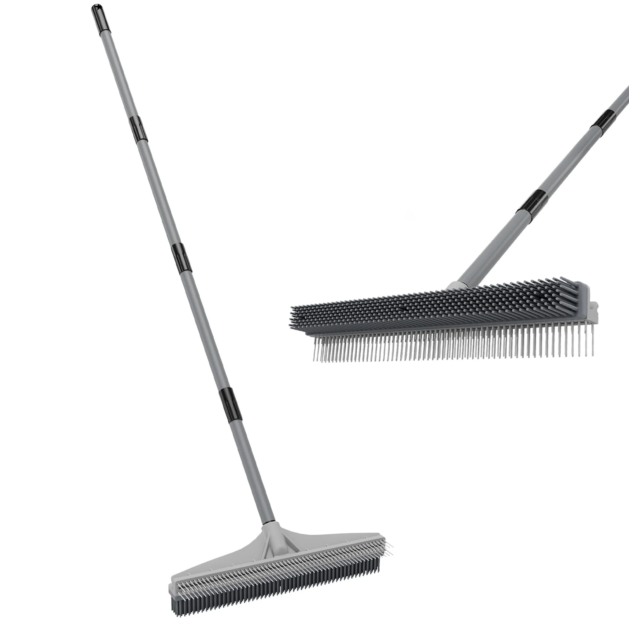 Walensee Carpet Rake for Pet Hair Removal, 2 in 1 Rug Rake to Fluff Carpet with Nylon Groomer Brush, Adjustable Long Handle for Shag Rugs, Stairs, Mats and Floors, Rubber Broom
