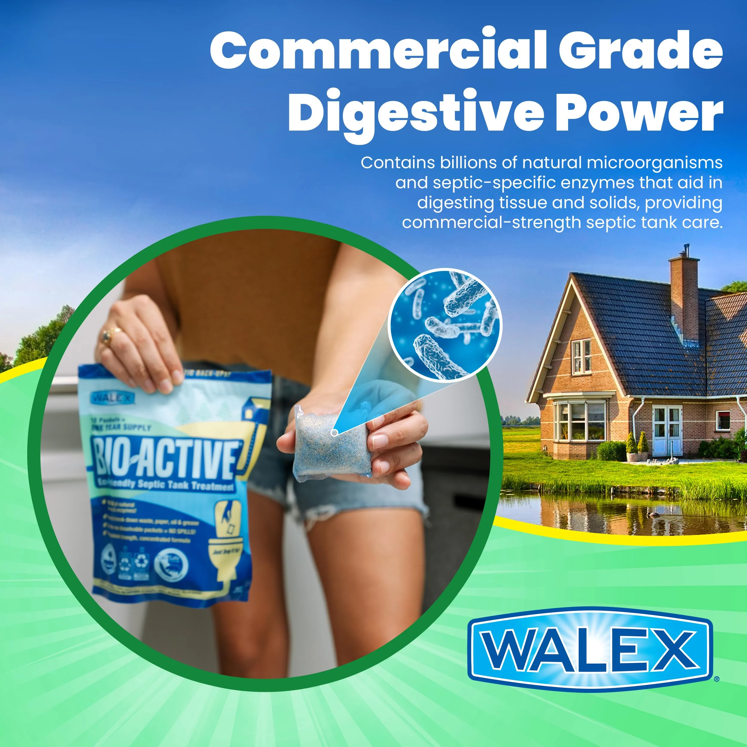 Walex Bio-Active Home Septic Tank Treatment - Strong Digestive Power with Beneficial Bacteria & Enzymes for Liquefying Solids & Breaking Down Waste, Odor Neutralizer -1 Year Supply, 12 Packets - Image 7