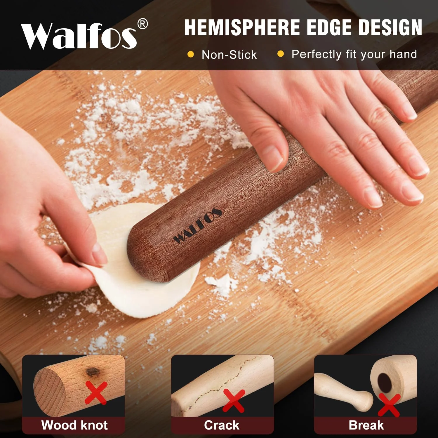 Walfos French Rolling Pin Set - Natural Wooden Rolling Pins (8inch, 15.7inch), Baking Dough Roller for Pizza, Pie, Pasta, Bread, Pastry, No Coating - Image 8
