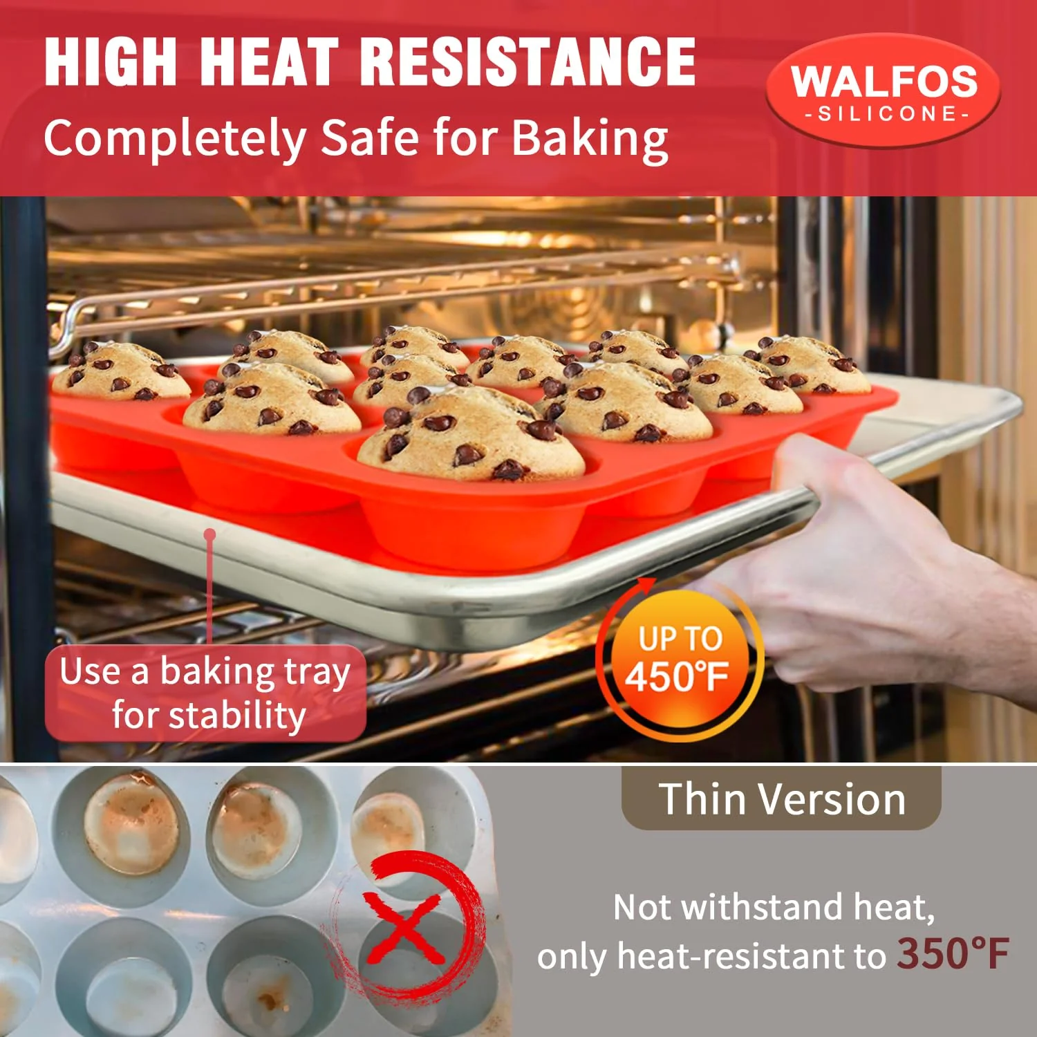 Walfos Muffin Pan Set - 12 Cups Regular Silicone Cupcake Pan, Non-stick and BPA Free, Great for Making Muffin Cakes, Tart, Fat Bombs - Dishwasher Safe, 2-Piece - Image 5