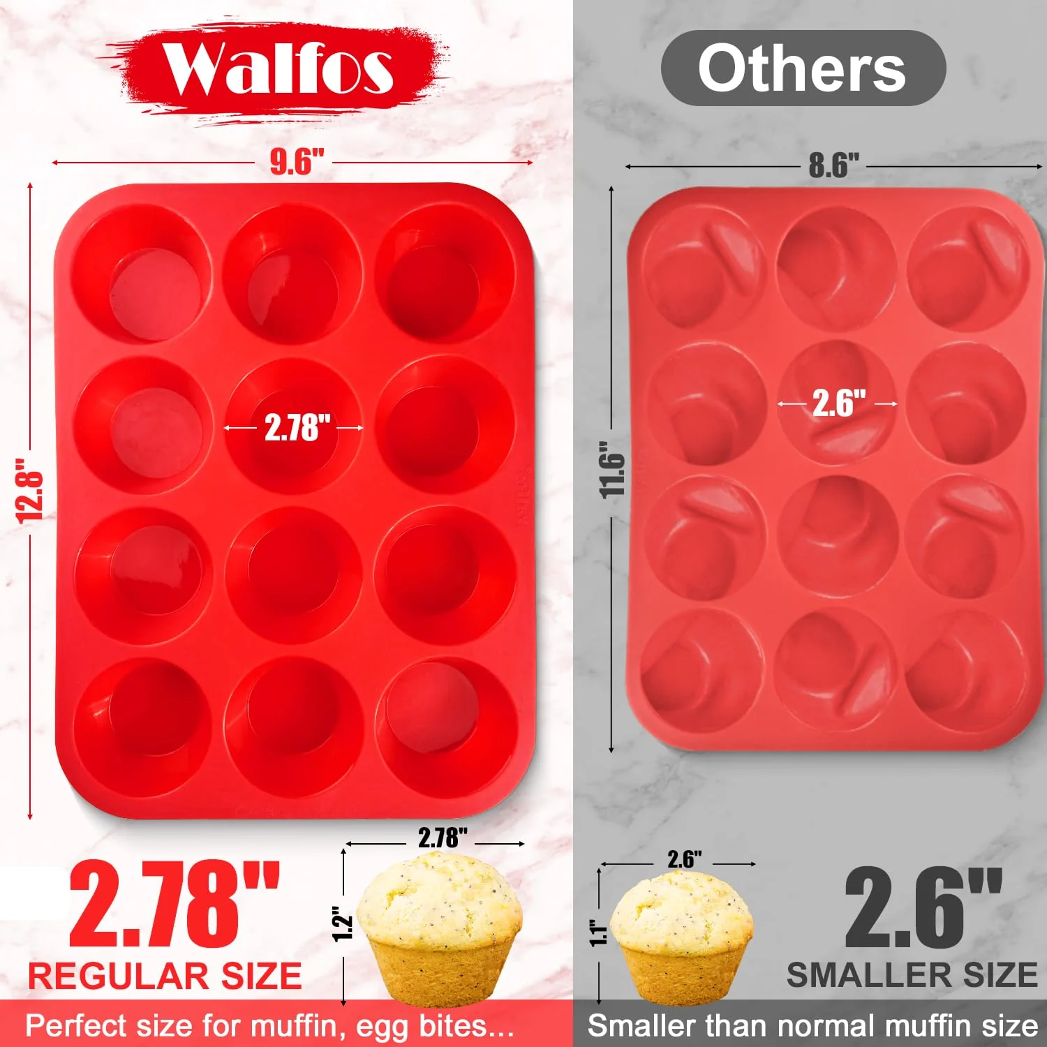 Walfos Muffin Pan Set - 12 Cups Regular Silicone Cupcake Pan, Non-stick and BPA Free, Great for Making Muffin Cakes, Tart, Fat Bombs - Dishwasher Safe, 2-Piece - Image 7