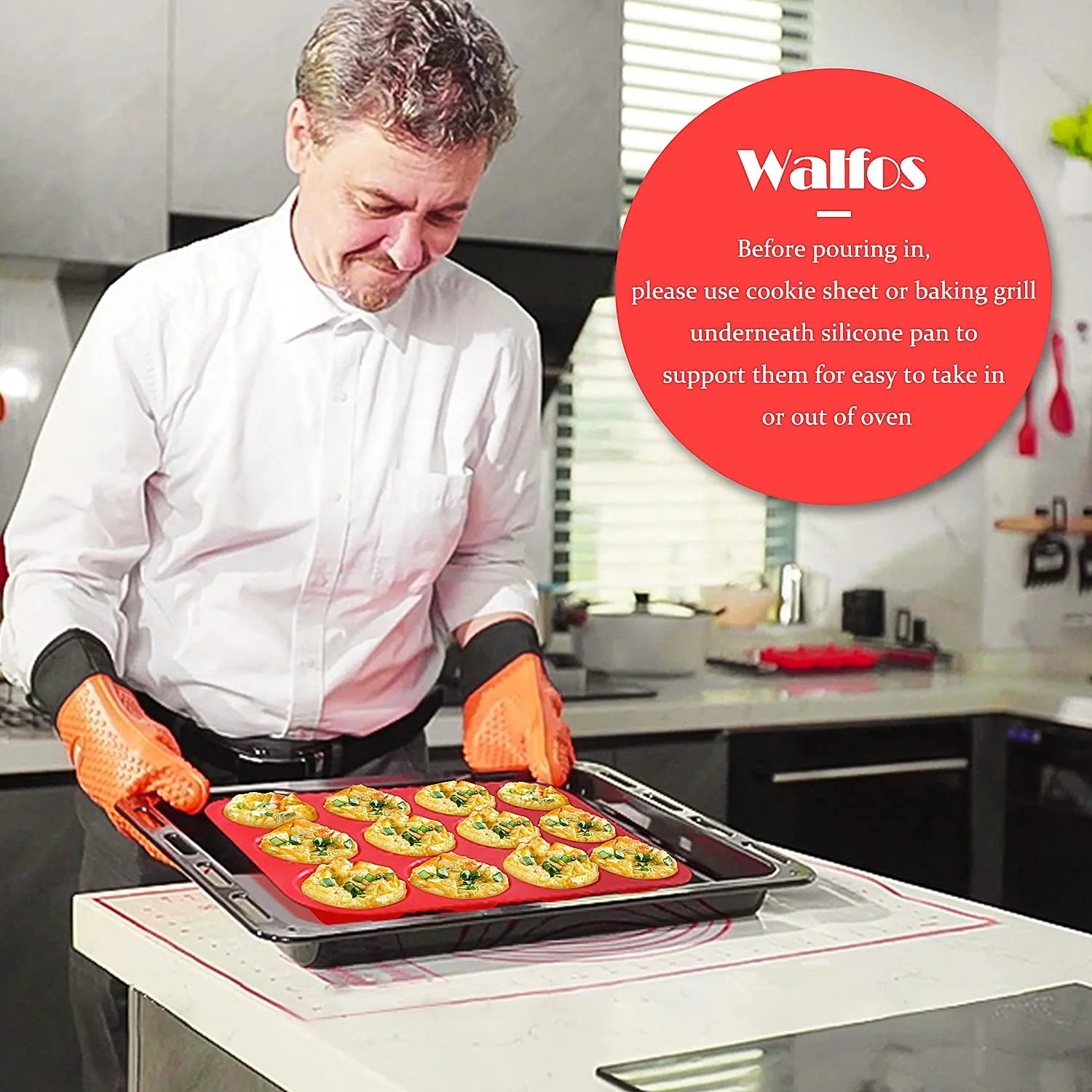 Walfos Silicone Muffin Pan Set - Regular 12 Cups Silicone Muffin Pan and Mini 24 Cups Cupcake Pan - BPA Free and Dishwasher Safe, Great for Making Muffin Cakes, Tart, Bread - Image 2