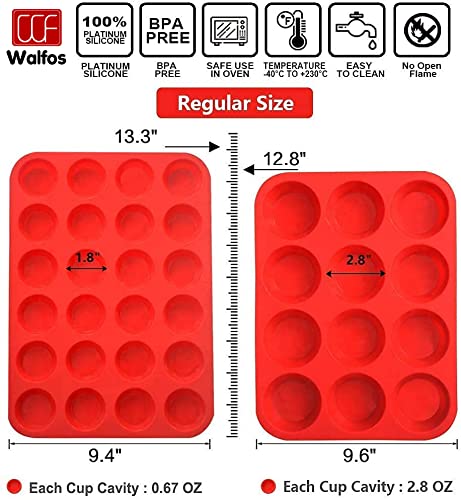 Walfos Silicone Muffin Pan Set - Regular 12 Cups Silicone Muffin Pan and Mini 24 Cups Cupcake Pan - BPA Free and Dishwasher Safe, Great for Making Muffin Cakes, Tart, Bread - Image 5