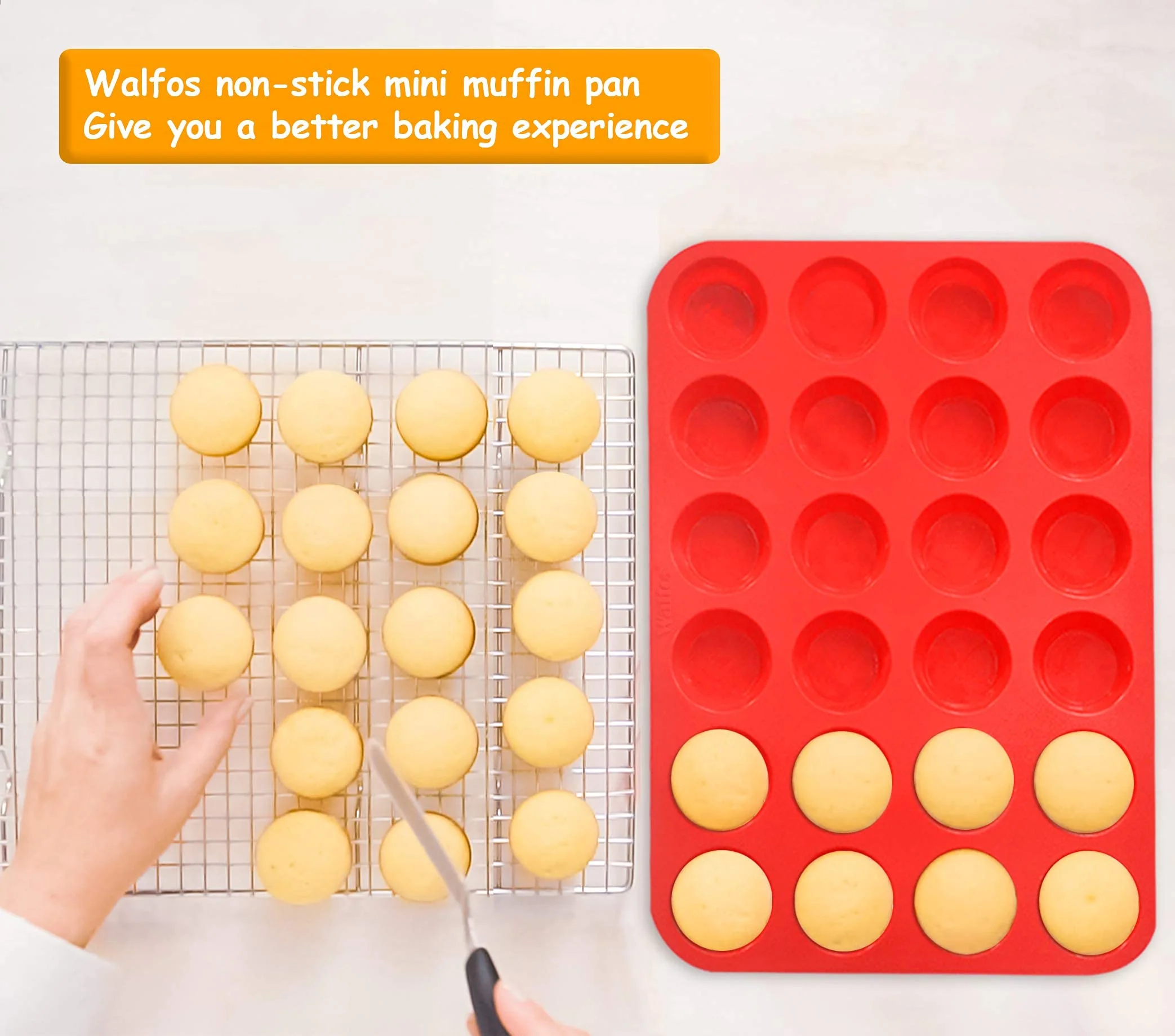 Walfos Silicone Muffin Pan Set - Regular 12 Cups Silicone Muffin Pan and Mini 24 Cups Cupcake Pan - BPA Free and Dishwasher Safe, Great for Making Muffin Cakes, Tart, Bread - Image 6